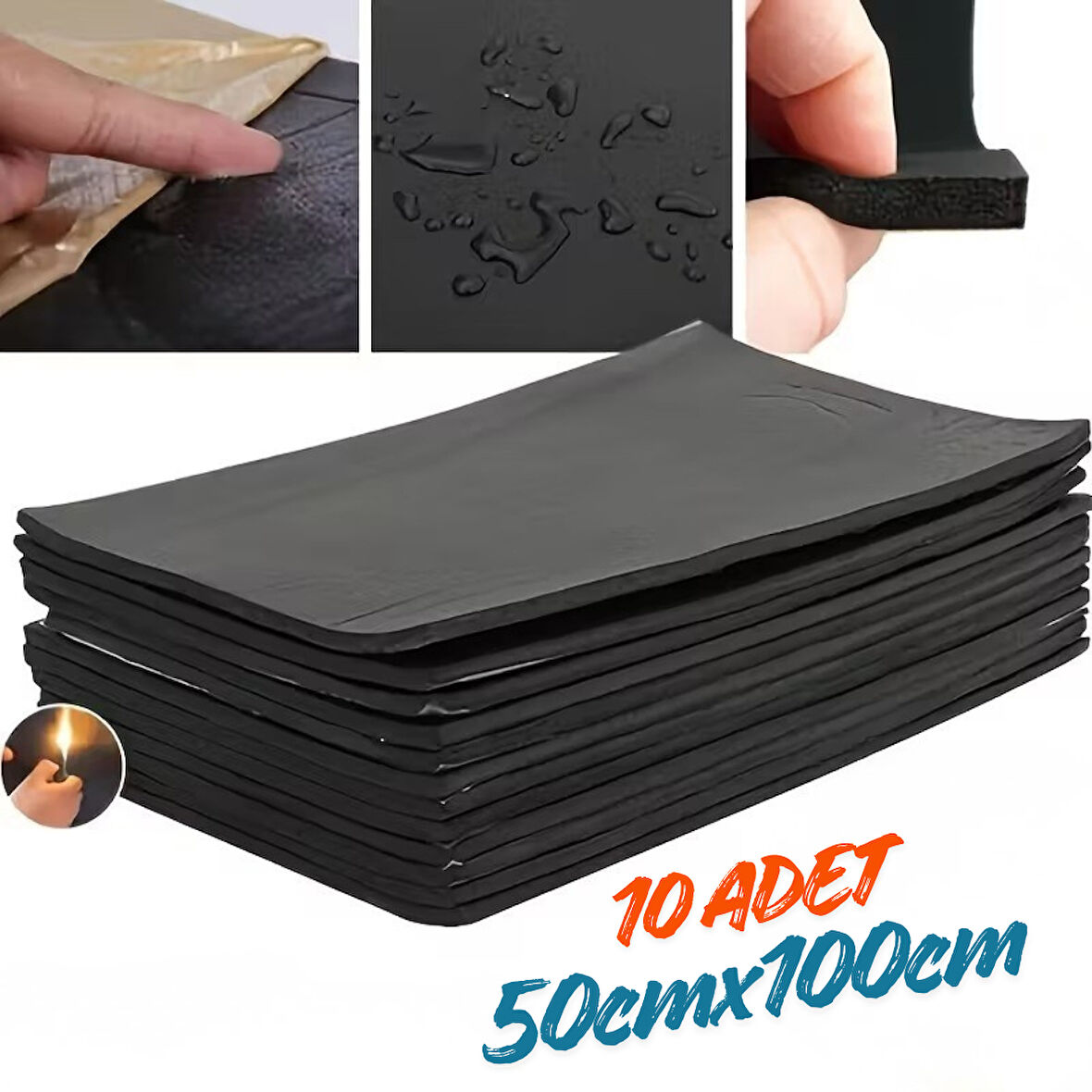 Araç Oto Kaput Kapı Taban Davlumbaz Ses Yalıtım Malzemesi 9mm Kauçuk 50cmx100cm 10adet