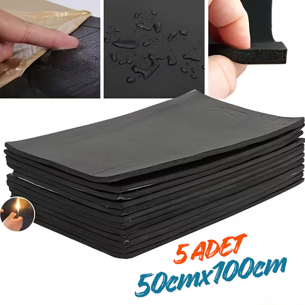 Araç Oto Kaput Kapı Taban Davlumbaz Ses Yalıtım Malzemesi 6mm Kauçuk 50cmx100cm 5adet