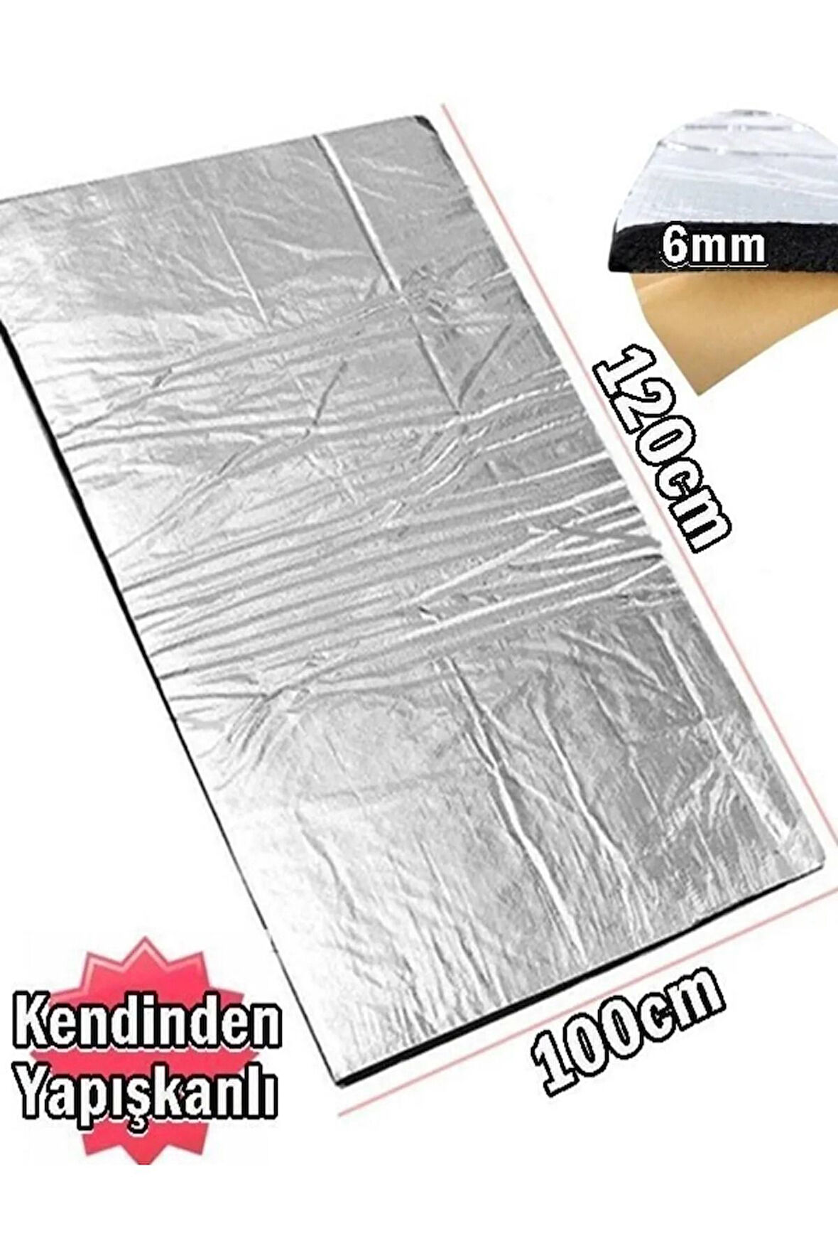 Kaput Altı Alüminyum Folyolu Yalıtım 120x100cm 6mm Yapışkanlı Karavan Oto Ses Yalıtım