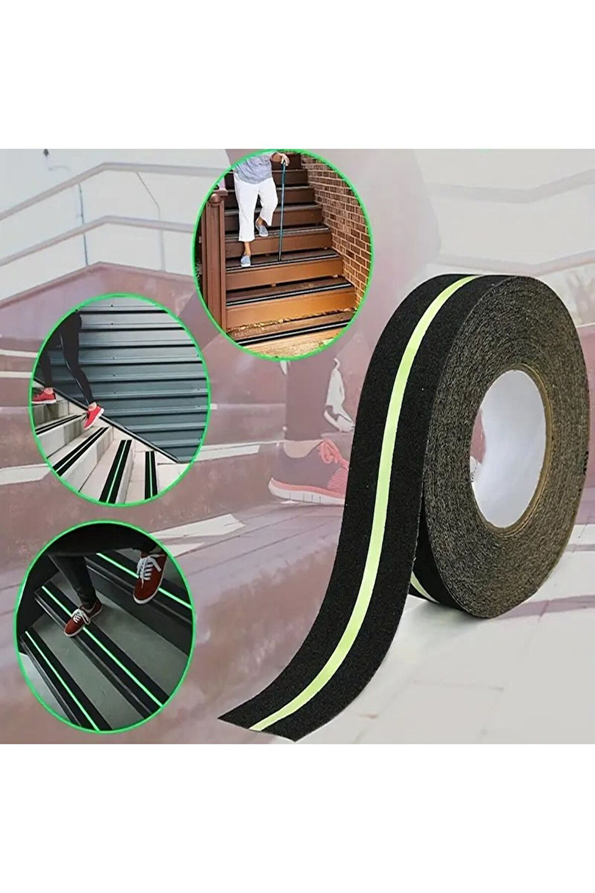 Fosforlu Kaydırmaz Bant 50mmx25mt Yeşil Fosforlu Merdiven Bandı 50mm Fotolümenli