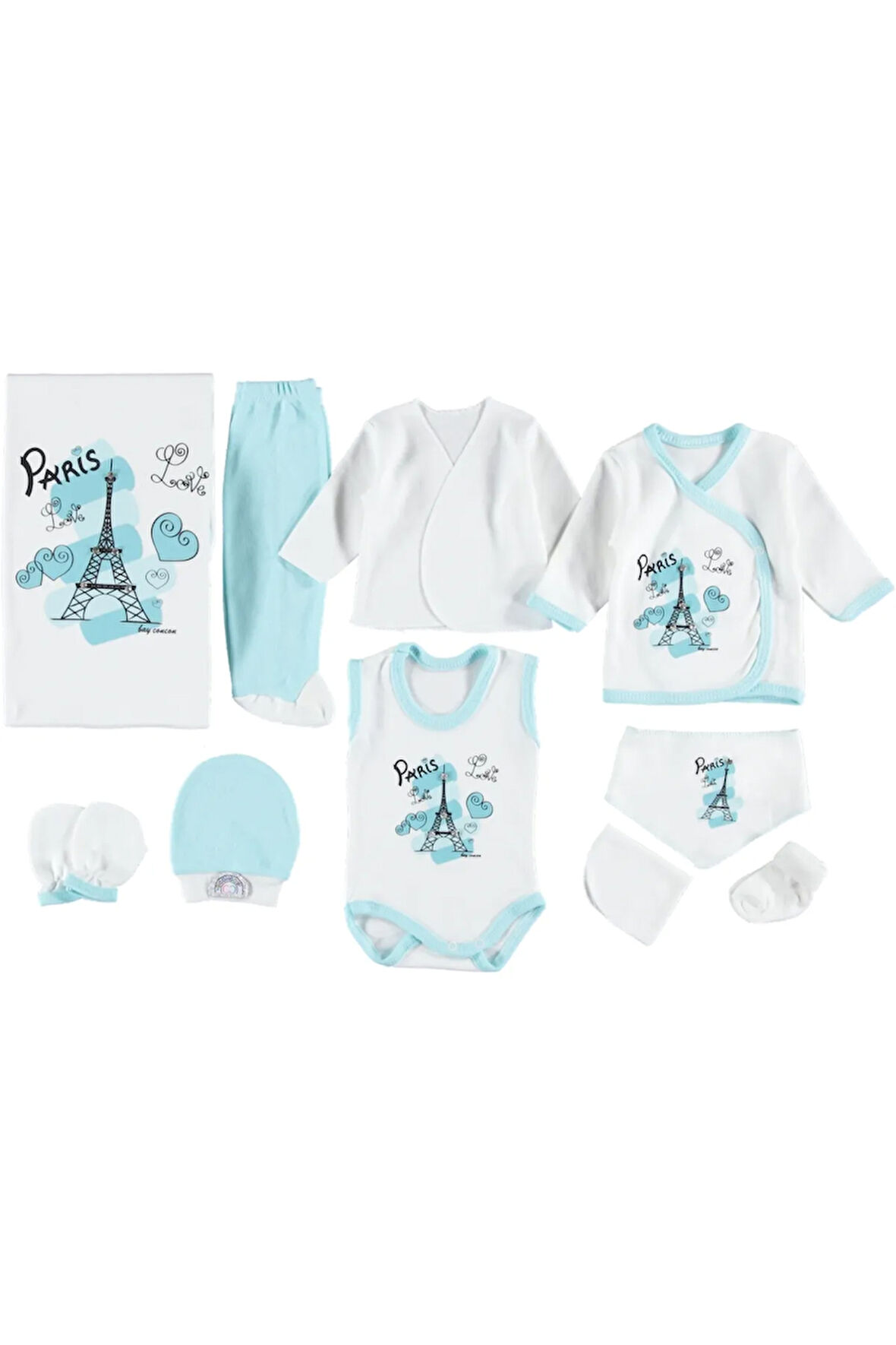 PARİS BASKILI 10'LU ZIBIN SETİ HASTANE ÇIKIŞI %100 PAMUKLU