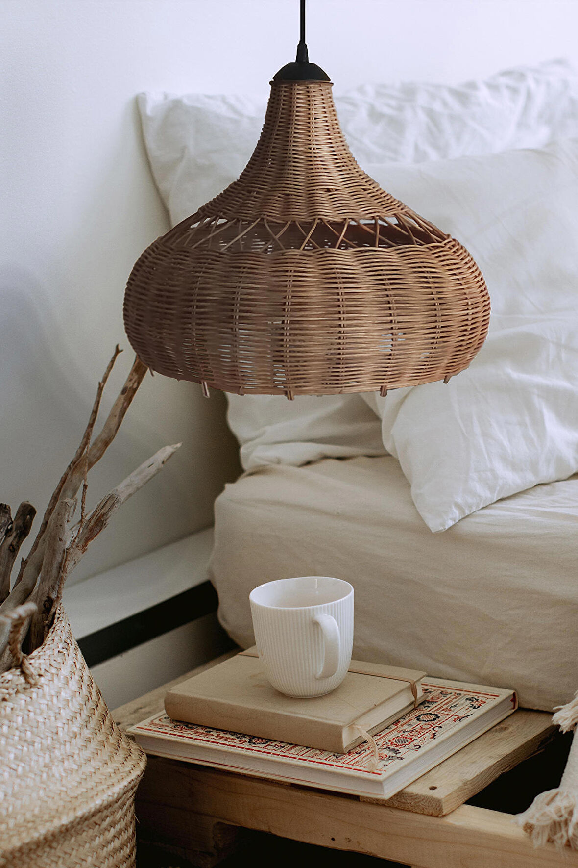 Bambu Sarkıt Avize Rattan Sarkıt: Cloud 40cm (ÇAM KABUĞU)