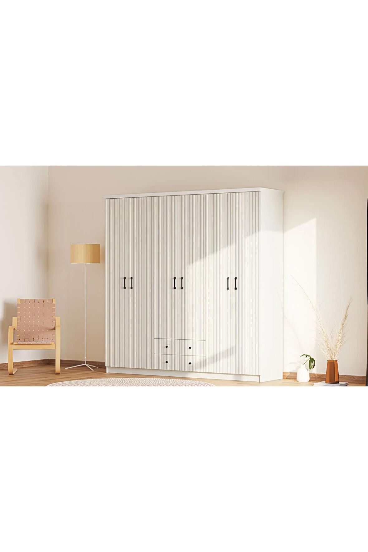 Rabi Mobilya İrem Country 6 Kapak 2 Çekmeceli Mega Gardırop