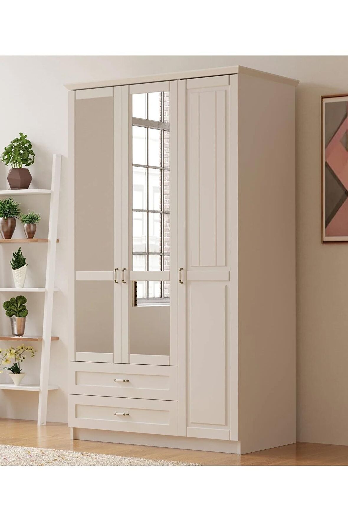 Rabi Mobilya Kardelen Country 3 Kapak 2 Çekmeceli Mega Gardırop 