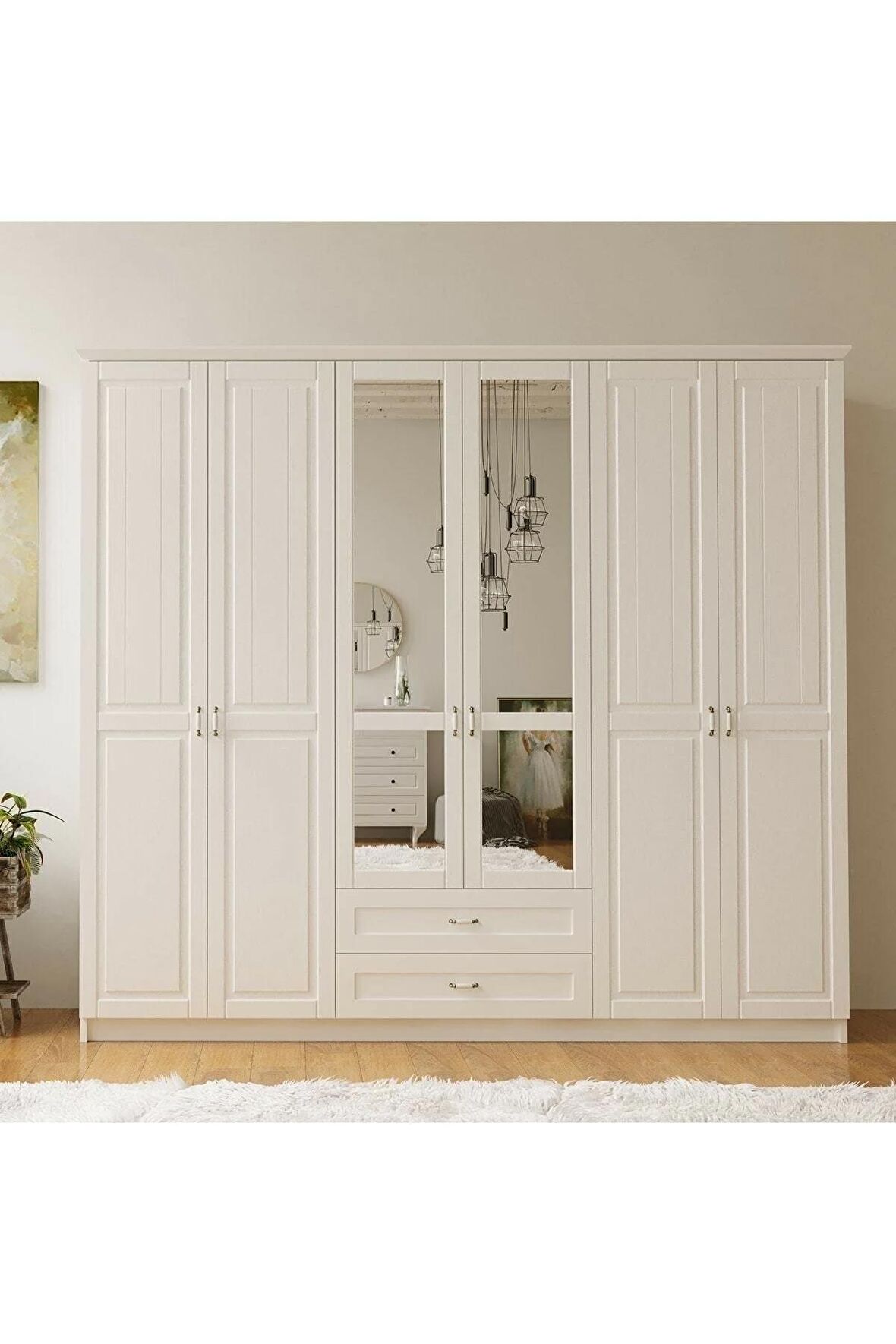 Rabi Mobilya Kardelen Country 6 Kapak 2 Çekmeceli Mega Gardırop 