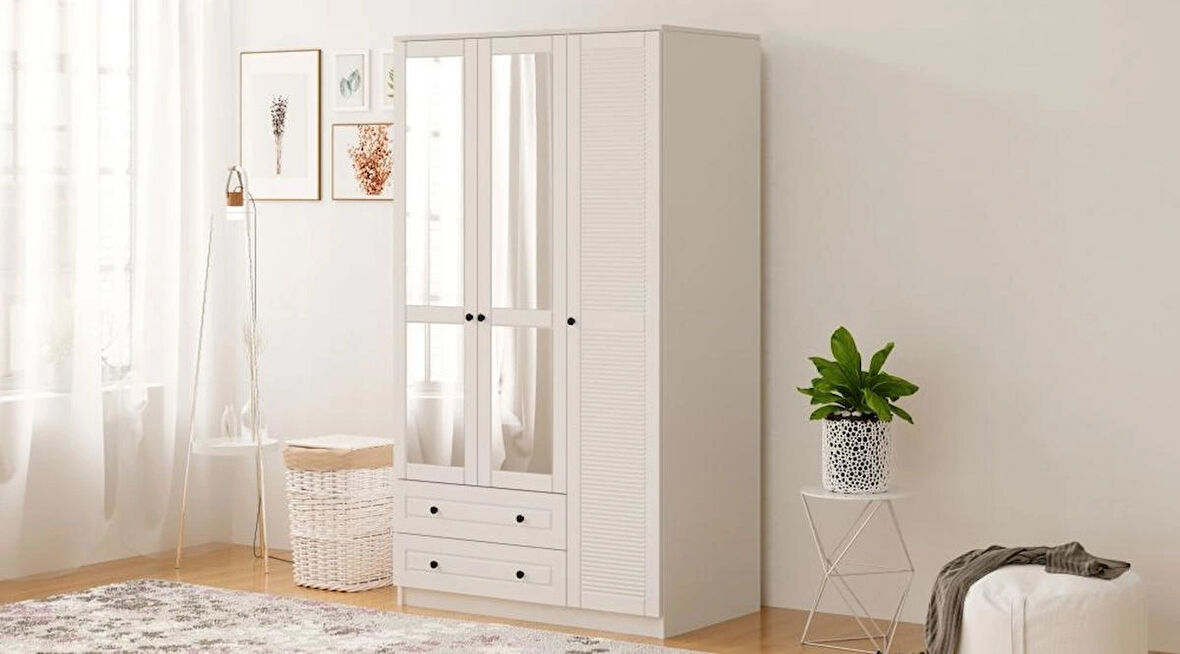 Rabi Mobilya Diva Country 3 Kapak 2 Çekmece Aynalı Mega Gardırop 