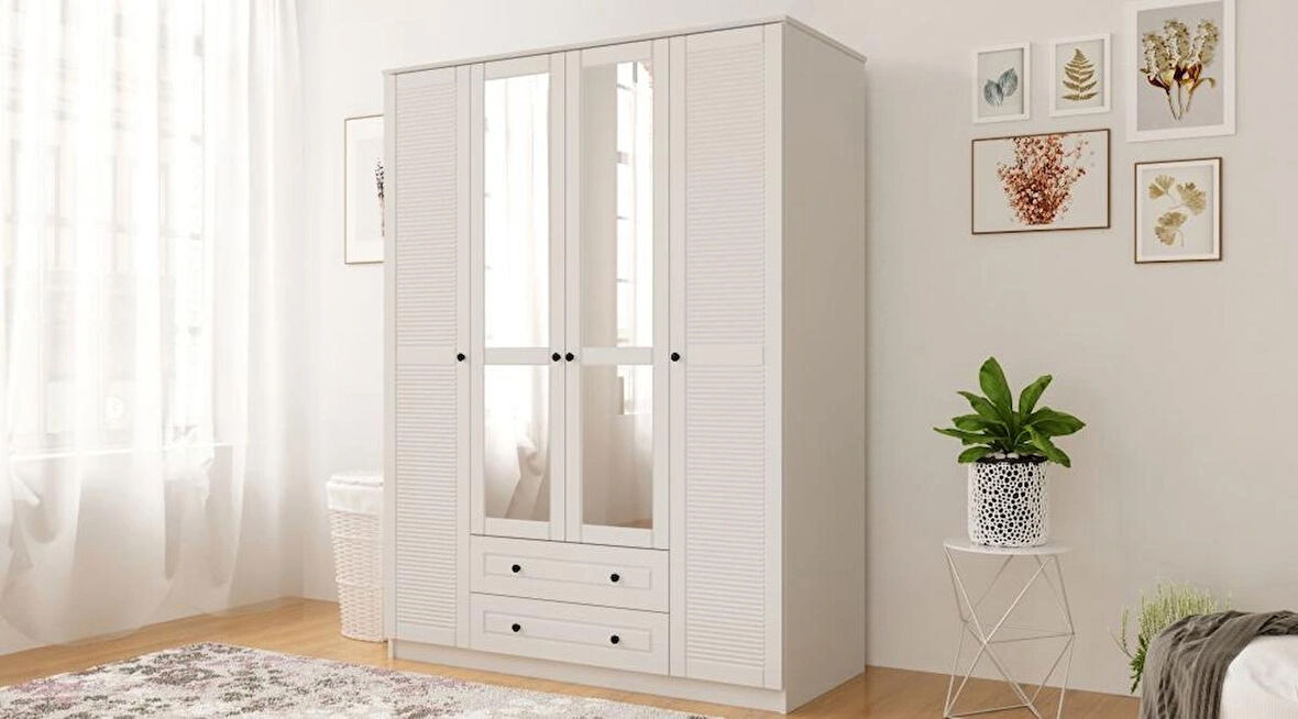 Rabi Mobilya Diva Country 4 Kapak 2 Çekmece Aynalı Mega Gardırop 