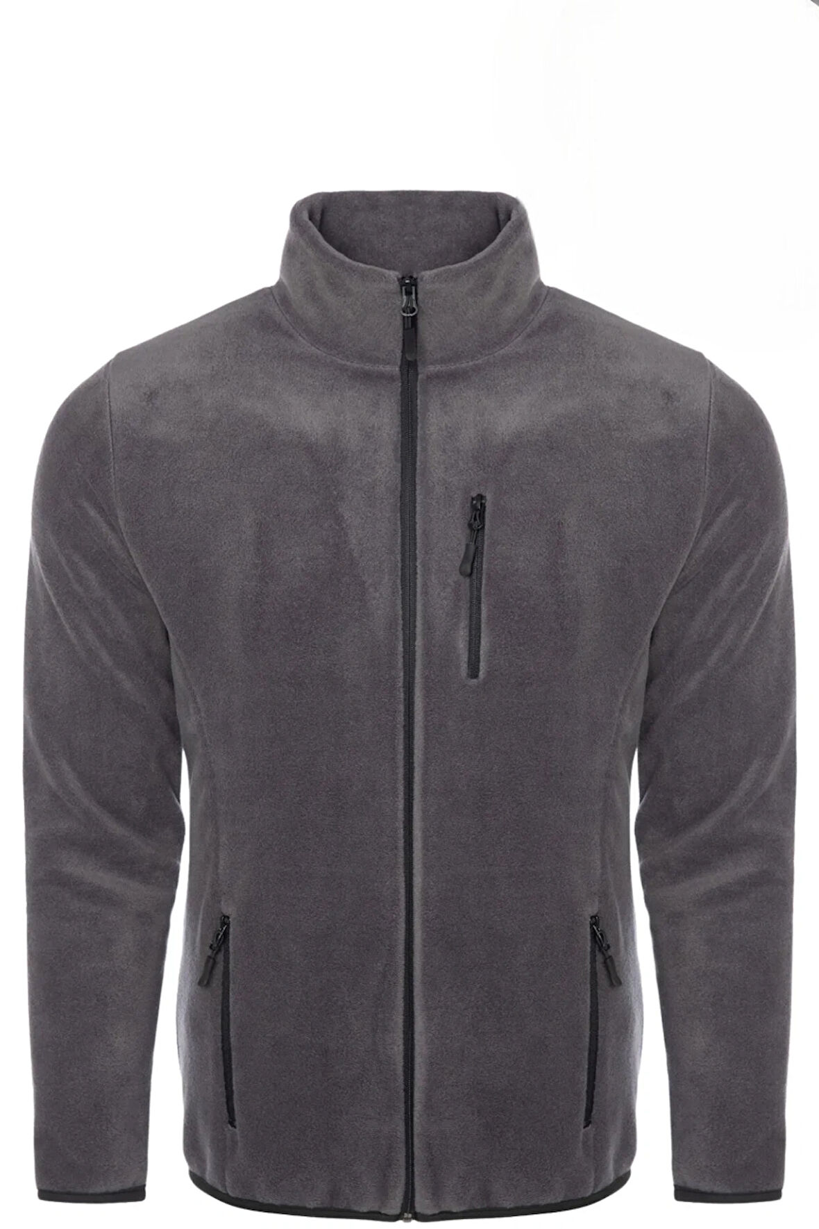 Unisex Antrasit Polar Standart Tam Fermuarlı 3 Cepli Polar Hırka