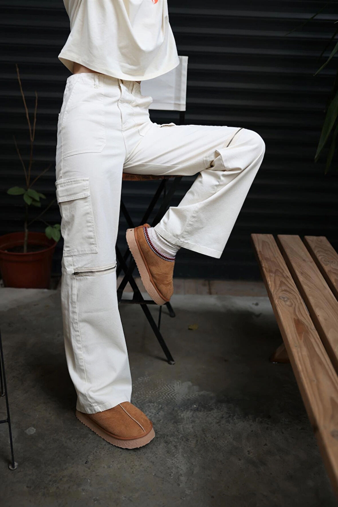 Rachel Ekru Renk Kargo Pantolon