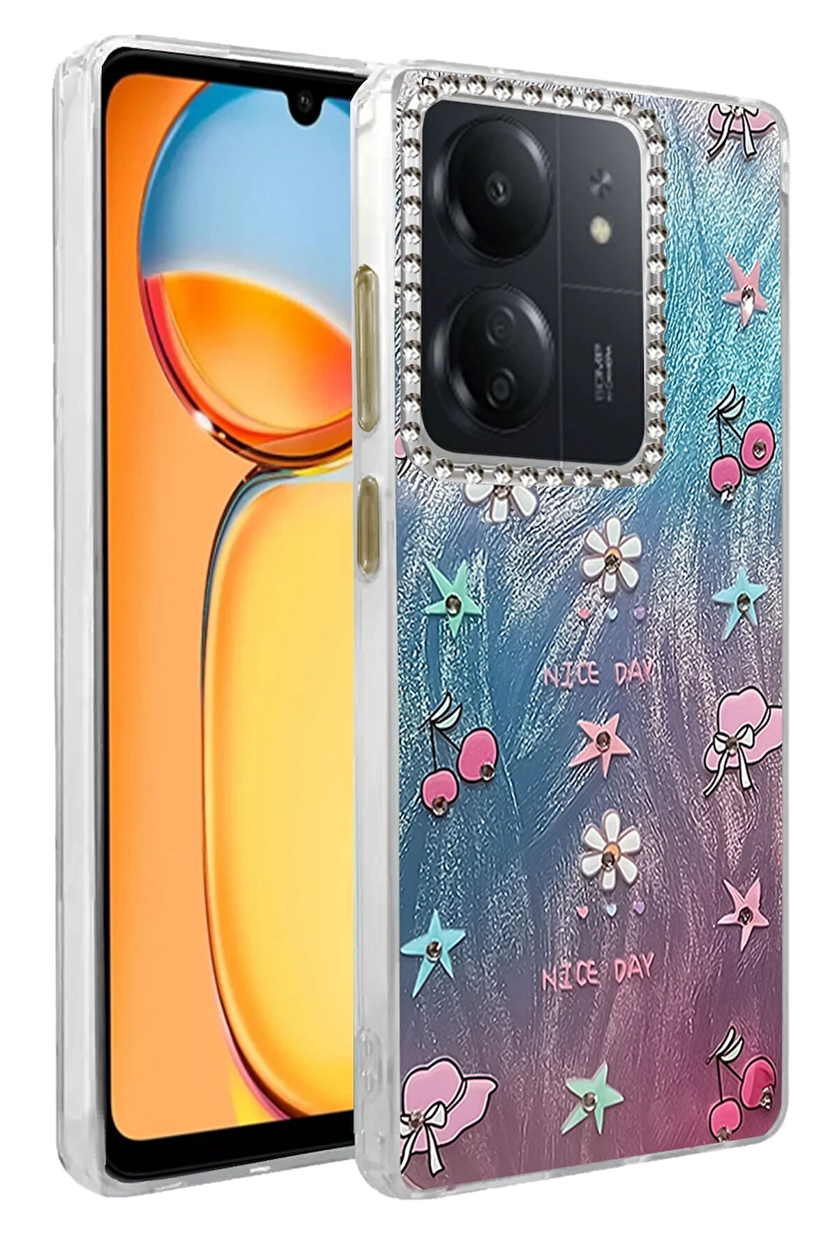 Xiaomi Redmi 13C Kılıf Parlak Desenli Taşlı Azn-Blade