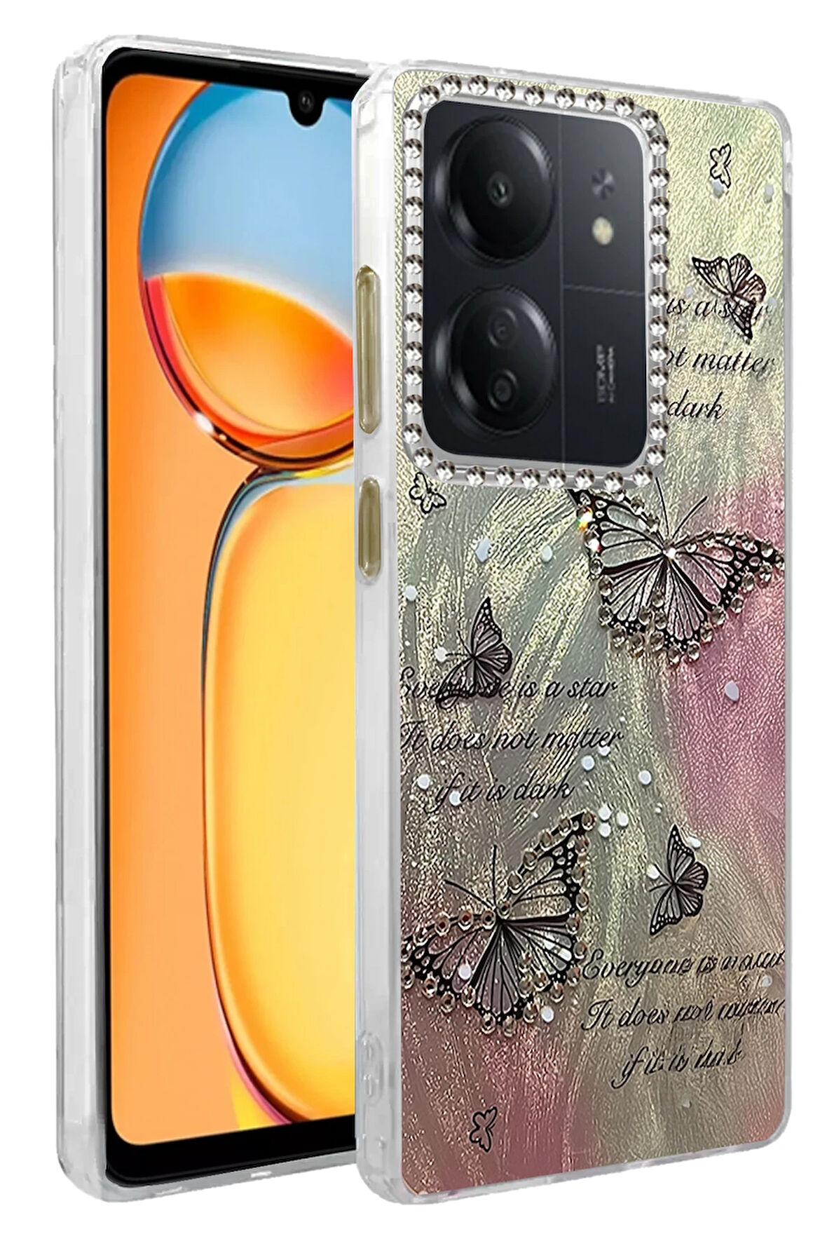 Xiaomi Redmi 13C Kılıf Parlak Desenli Taşlı Azn-Blade
