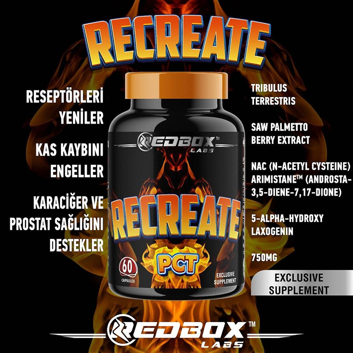 Red Box Labs Recreate PCT post cycle therapy Saw palmetto Nac Arimistane 60 Caps