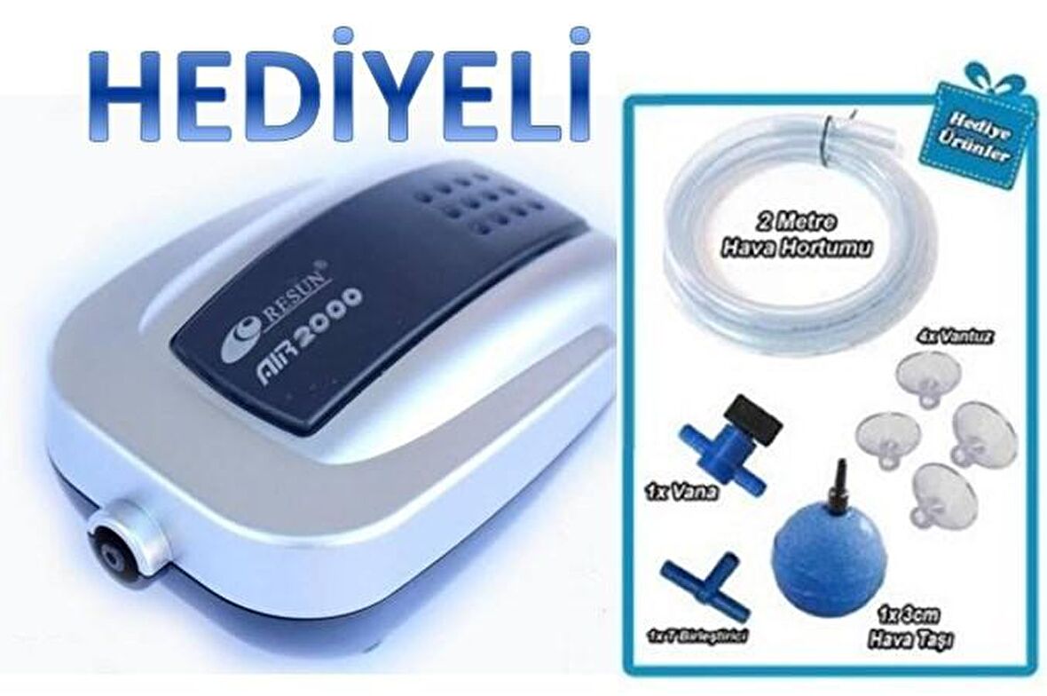 Resun Air 2000 Tek Çıkışlı Akvaryum Hava Motoru 1,8 L/Dk Hediyeli