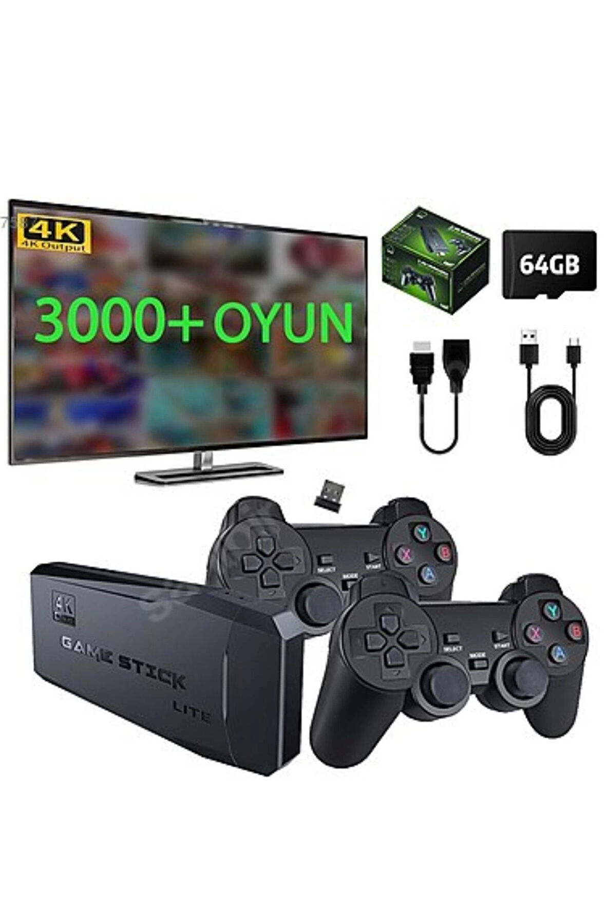 Premium Oyun Konsolu 2.4g Kablosuz Çift Kol Nostaljik Oyunlar 4k Game Stick HD