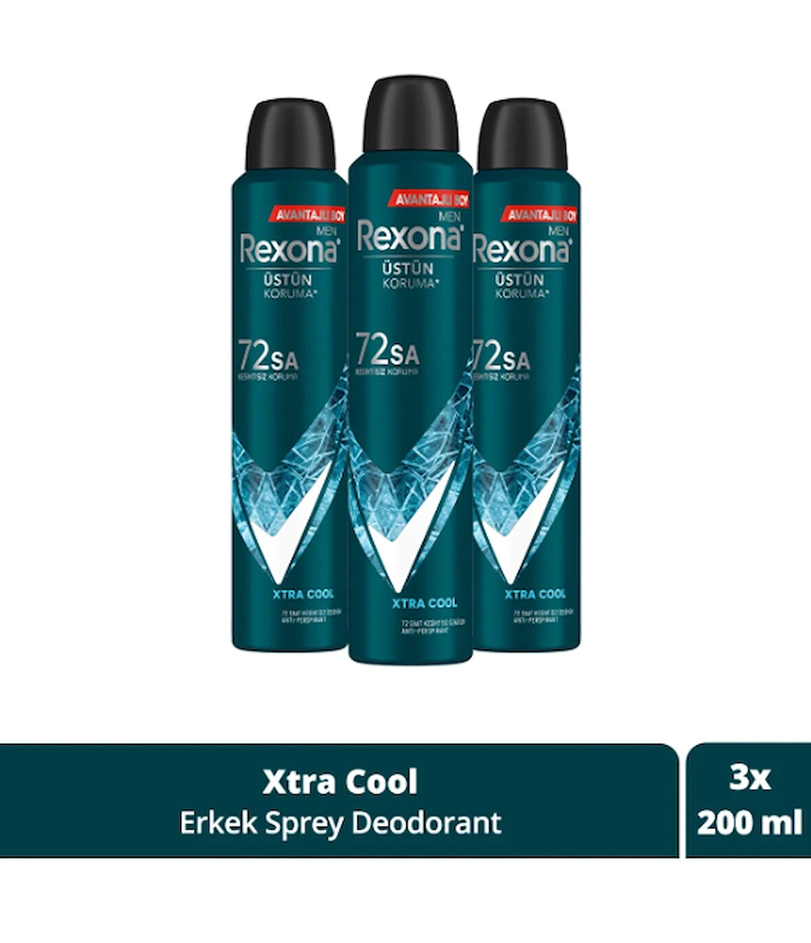 Rexona Men Erkek Sprey Deodorant Xtra Cool 72 Saat Kesintisiz Üstün Koruma 200 ml x 3 adet