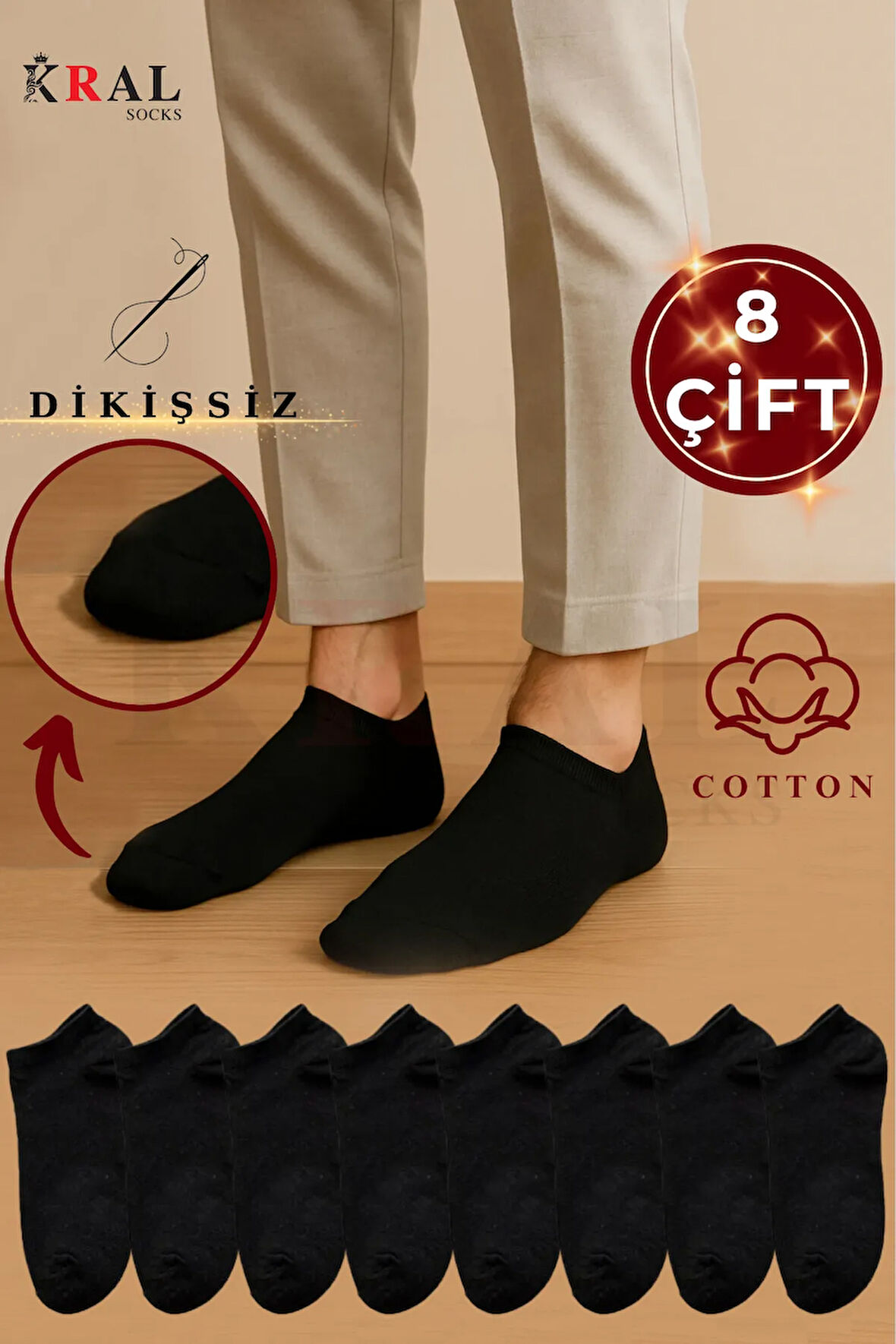 Kadın - Erkek 8 Çift Cotton Dikişsiz Soft Görünmez Penye Patik Bilek Çorap
