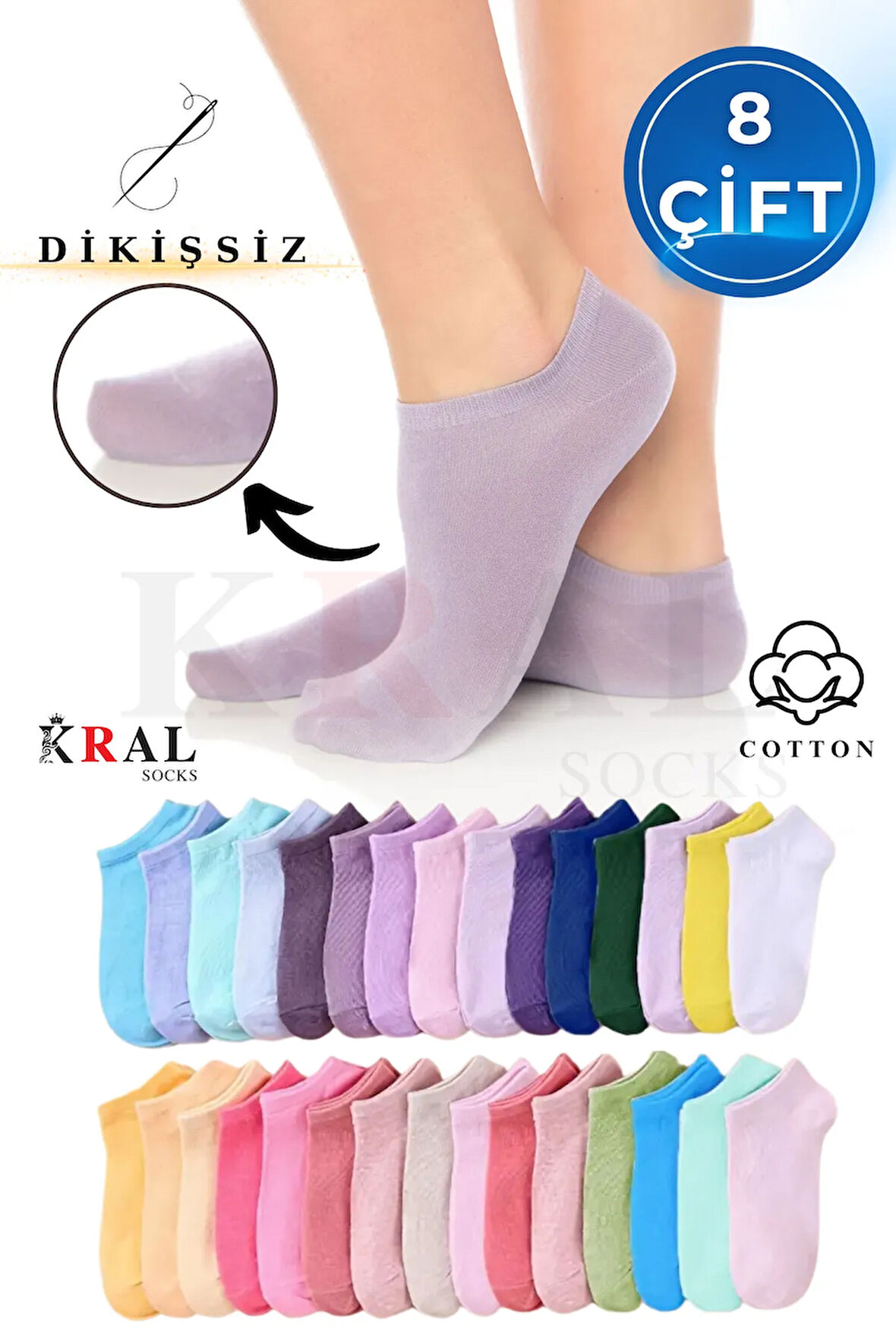 Kadın - Erkek 8 Çift Cotton Dikişsiz Soft Görünmez Penye Patik Bilek Çorap