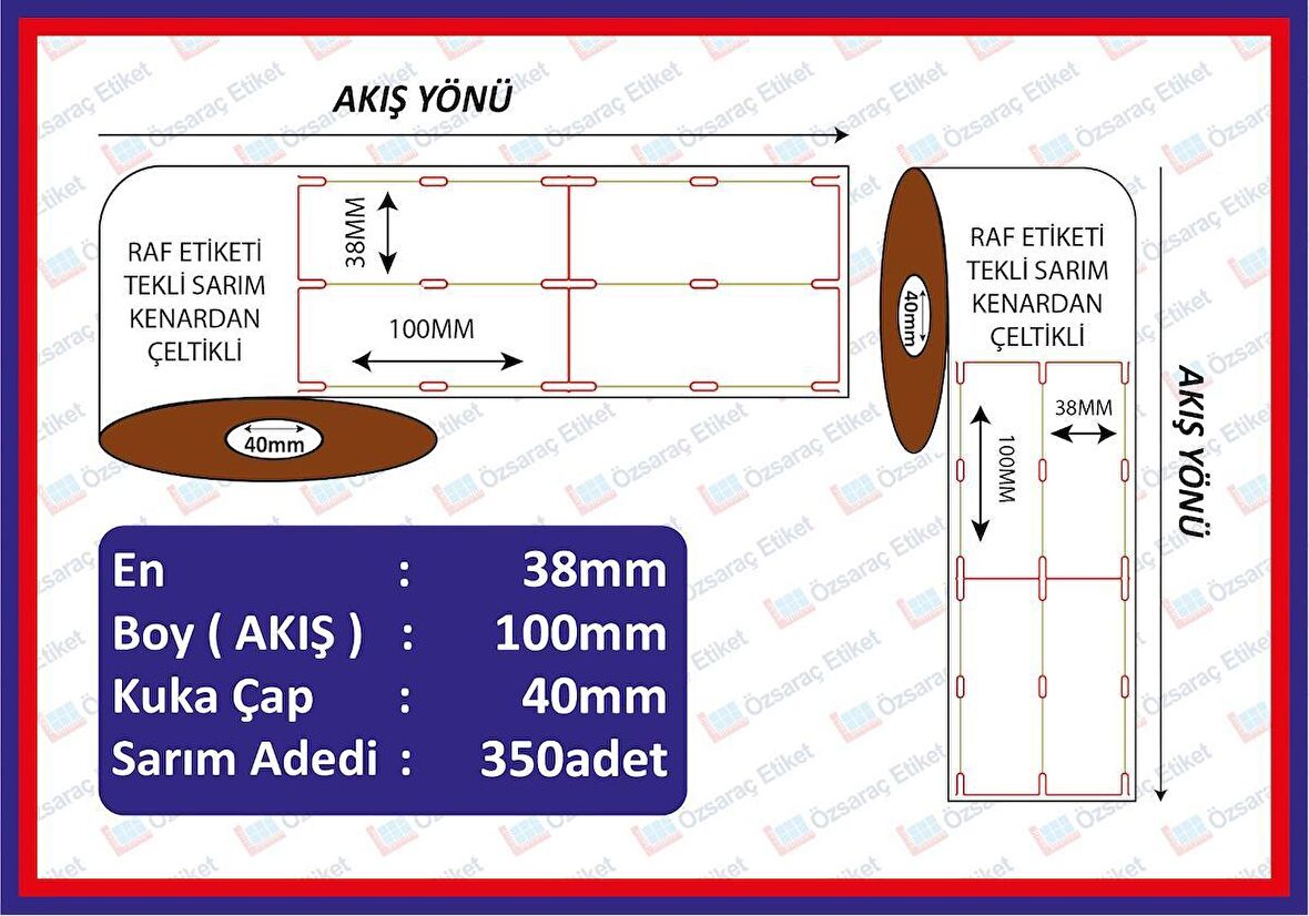 Raf Etiketi 100x38 350 Sarım Dikey  Kenardan Çeltikli