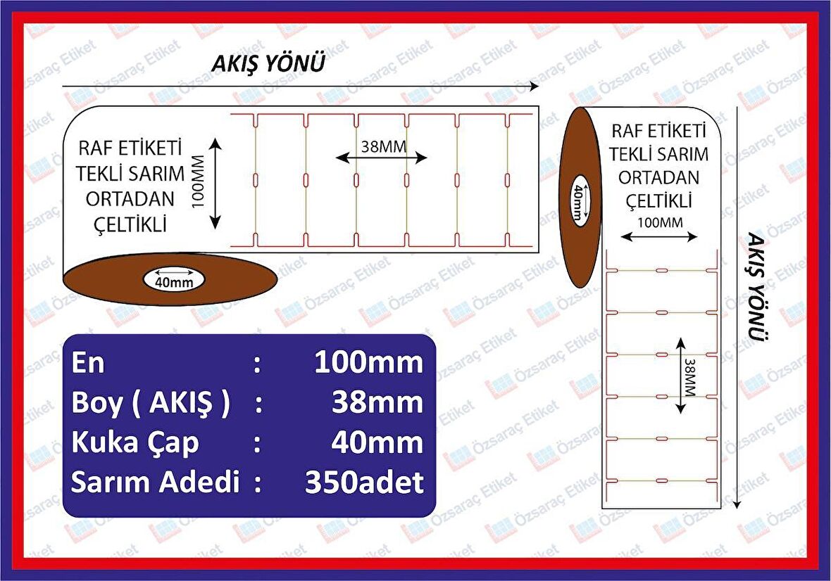 Raf Etiketi 100x38 350 Sarım Yatay  Kenardan Çeltikli