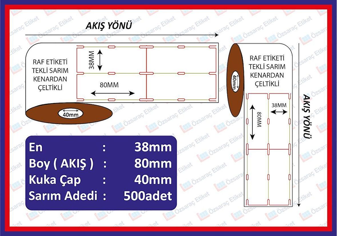 Raf Etiketi 80x38 500 Sarım Dikey Kenardan Çeltikli