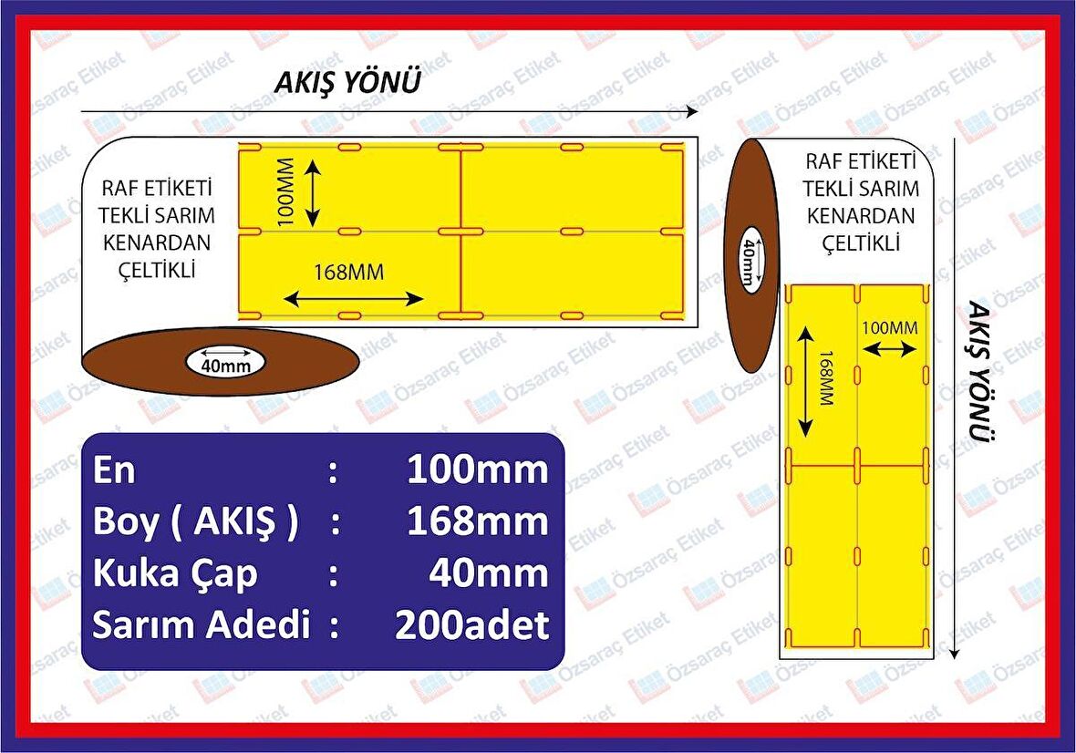 Raf Etiketi 100x168 200 Sarım Dikey Sarı Renkli Kenardan Çeltikli