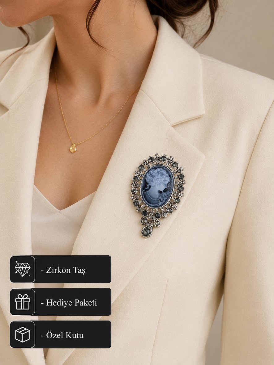 Vintage Kadın Silüetli Taşlı Broş – Zarafet ve Şıklığın Özel Hediye Seçimi