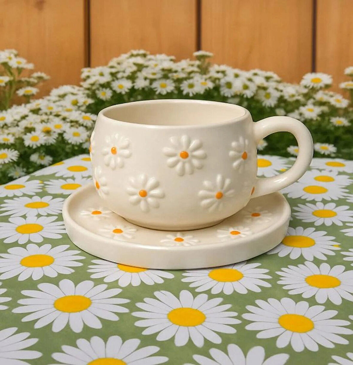 Rgs Homelife El Yapımı Dekoratif Papatya Kupa Fincan Takımı