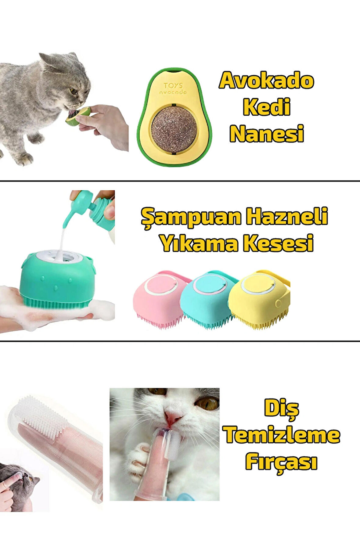 1 Adet Catnipli Avokado Kedi Nanesi Şampuan Hazneli Yıkama Kesesi Kedi Diş Temizleme Fırçası Seti