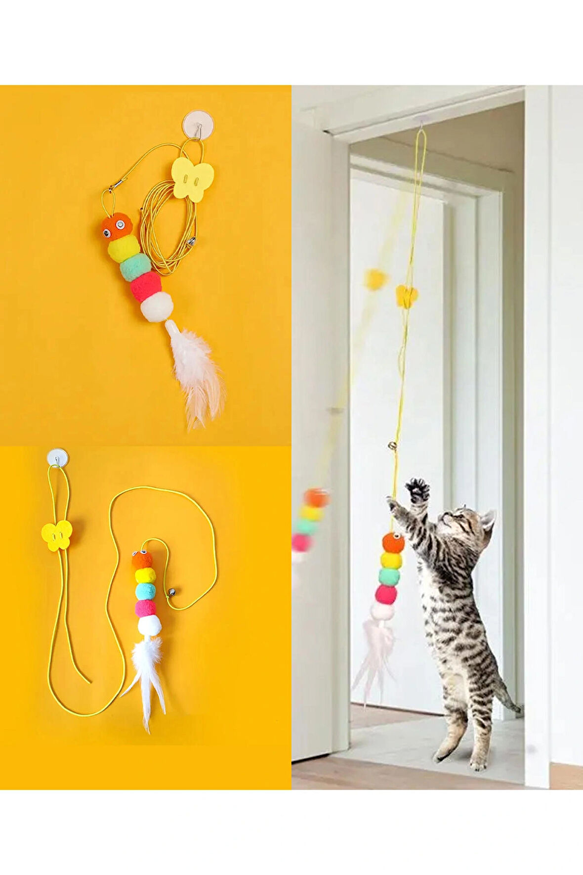 Elastik Kendinden Yapışkanlı Kedi Oyun Oltası Kedi Oyuncağı