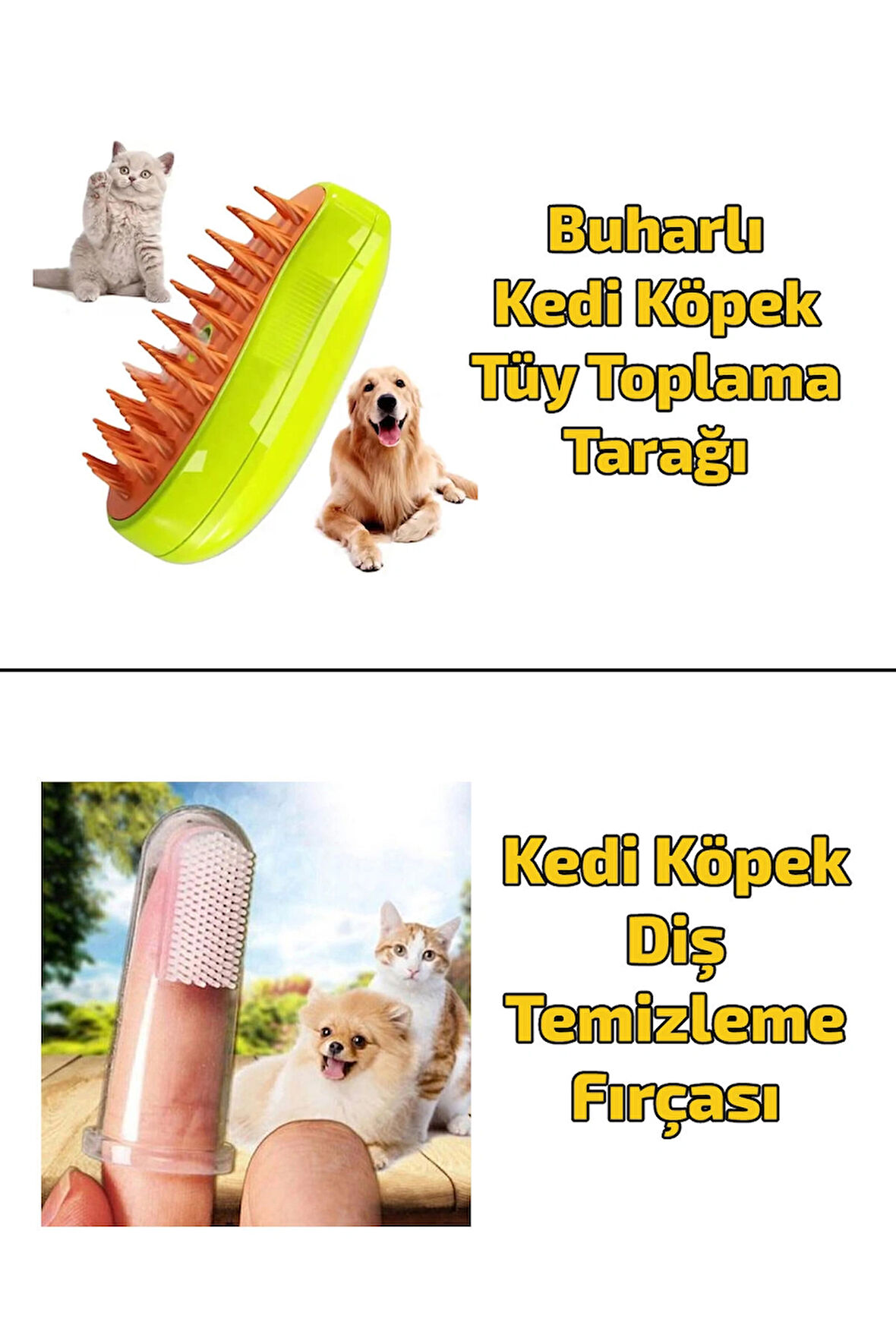Buharlı Yumuşak Kedi Köpek Yıkama Tüy Toplama Tarağı Kedi Köpek Diş Temizleme Fırçası 2'li Set