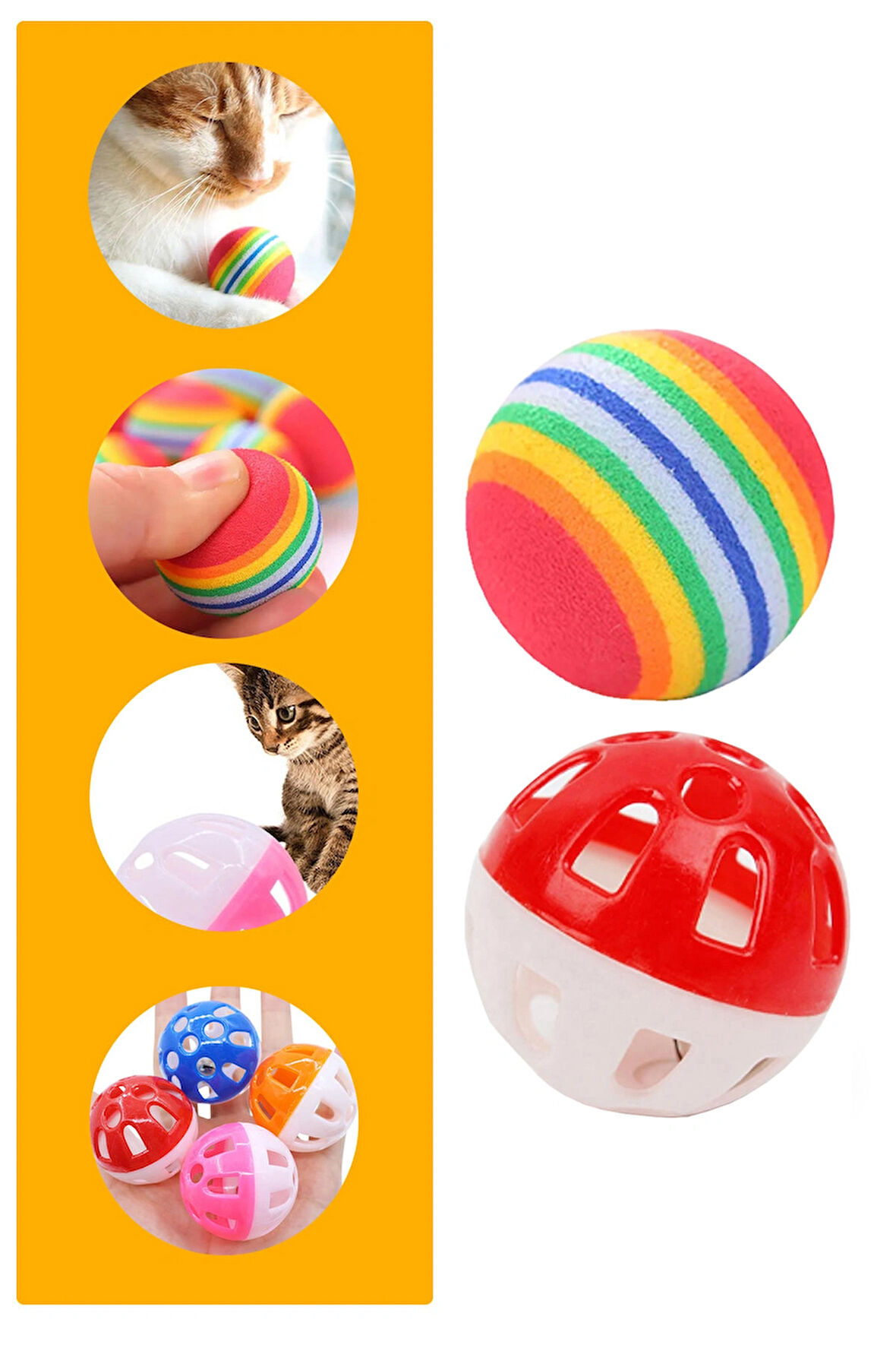 İnteraktif Enerji Atmaya Yardımcı Sesli Hareketli Kedi Oyuncağı 2'li Hafif Plastik & Sünger Top Set