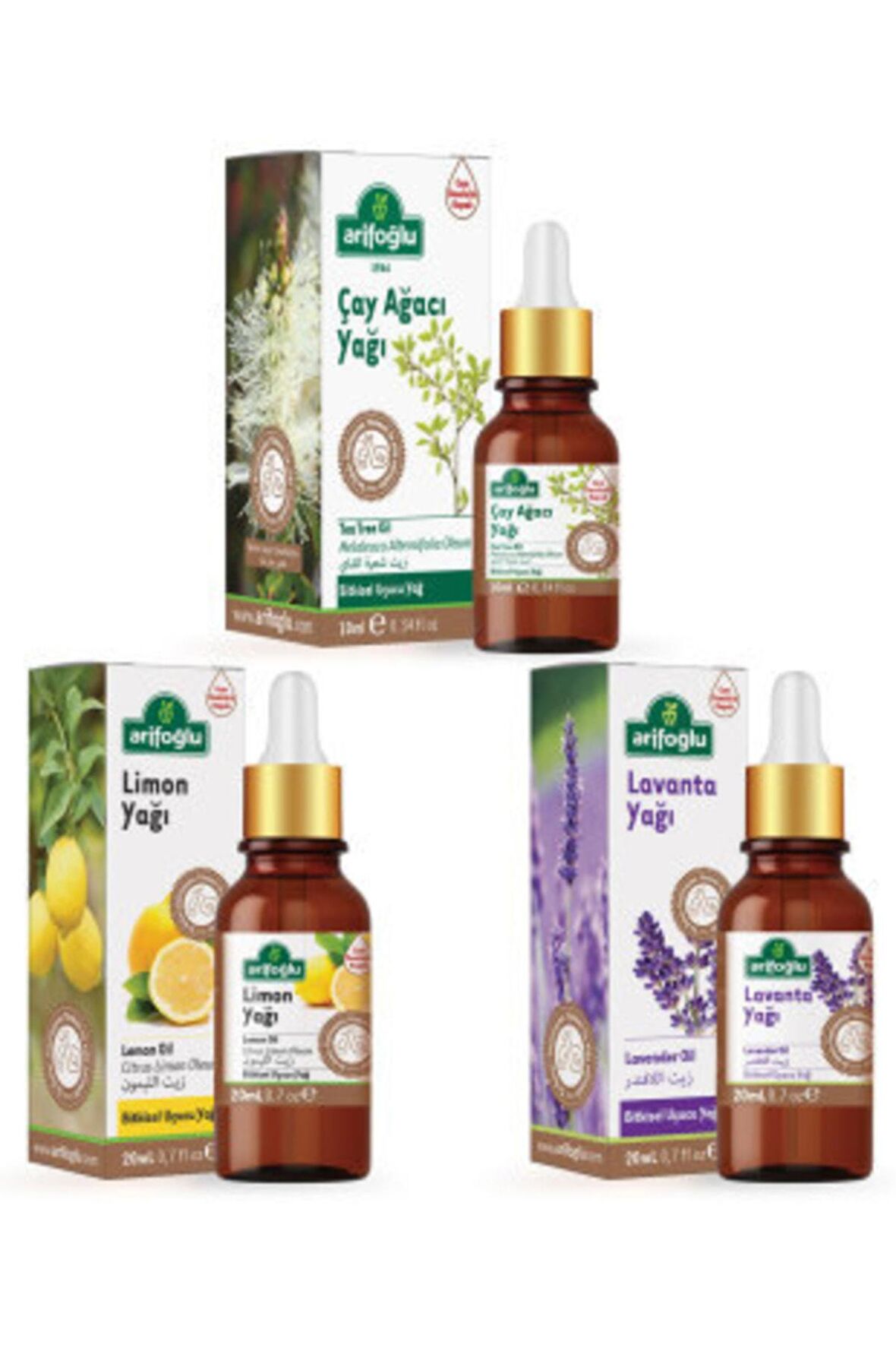 Arifoğlu Çay Ağacı Yağı 10ml + Lavanta 20ml + Limon Yağı 20ml