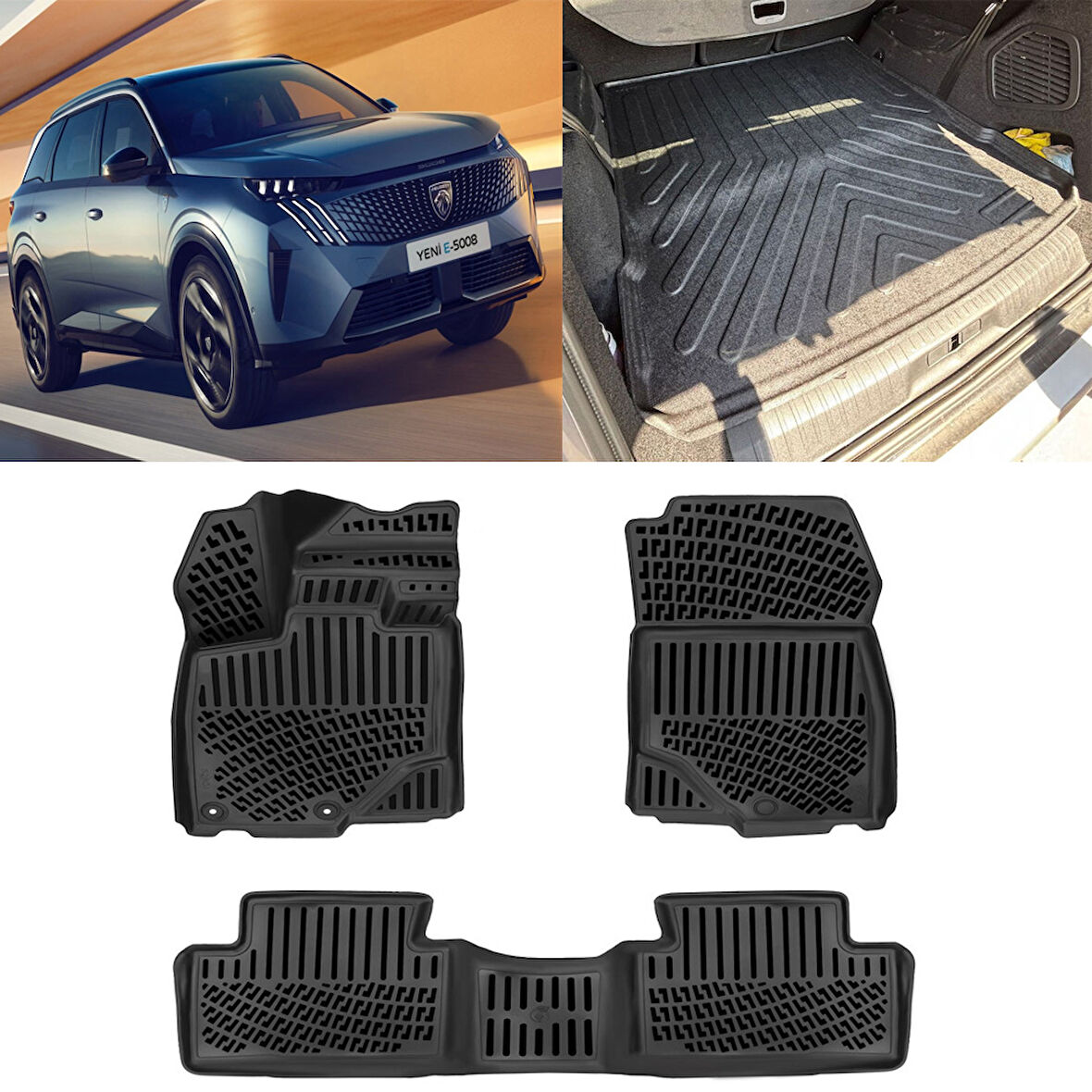Rizline Peugeot 5008 Elektrikli 2024 Sonrası 3D Paspas ve Bagaj Havuzu Set
