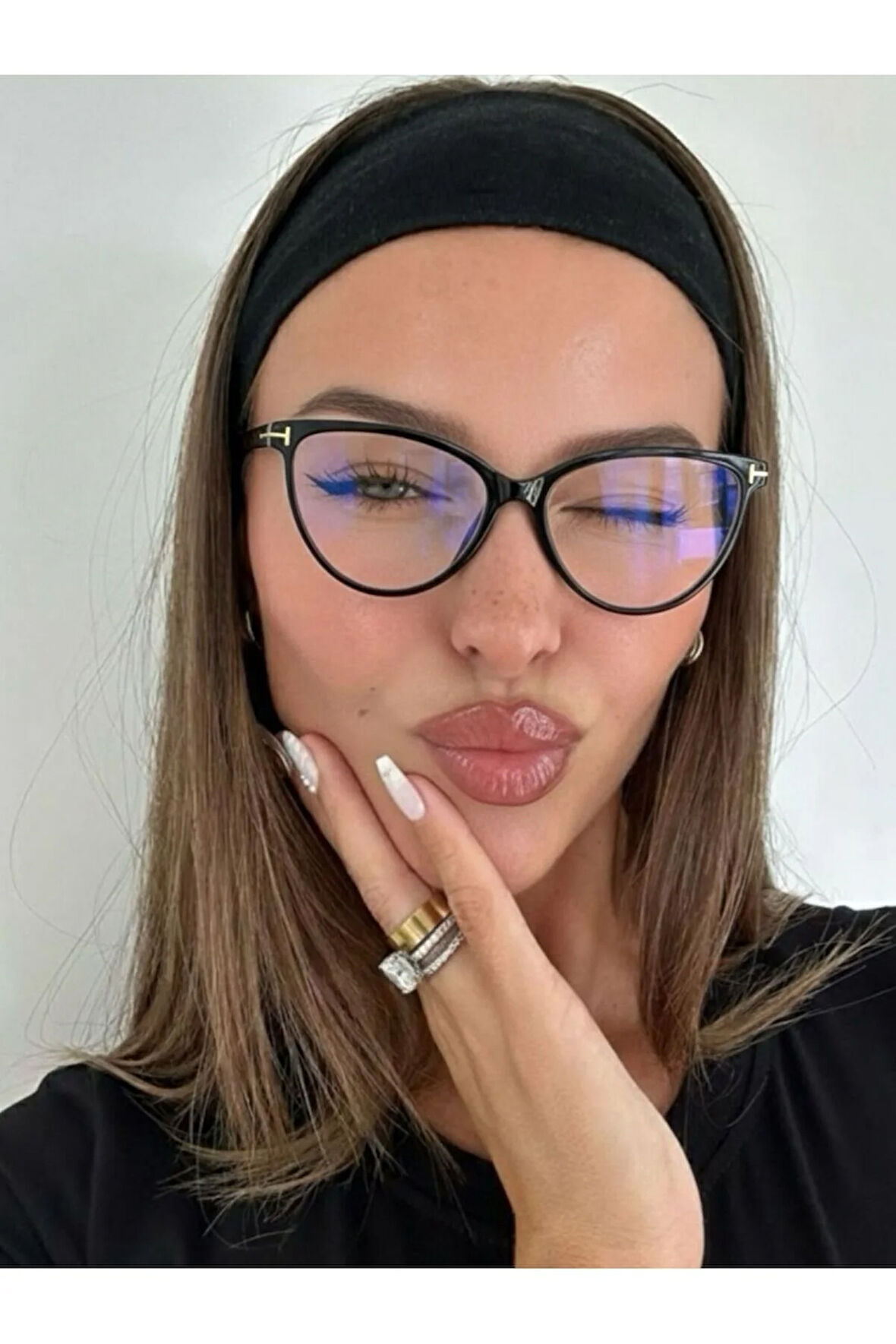 River Siyah Cat eye Metal Aksesuarlı Mavi Işık Korumalı Blue Block Gözlük