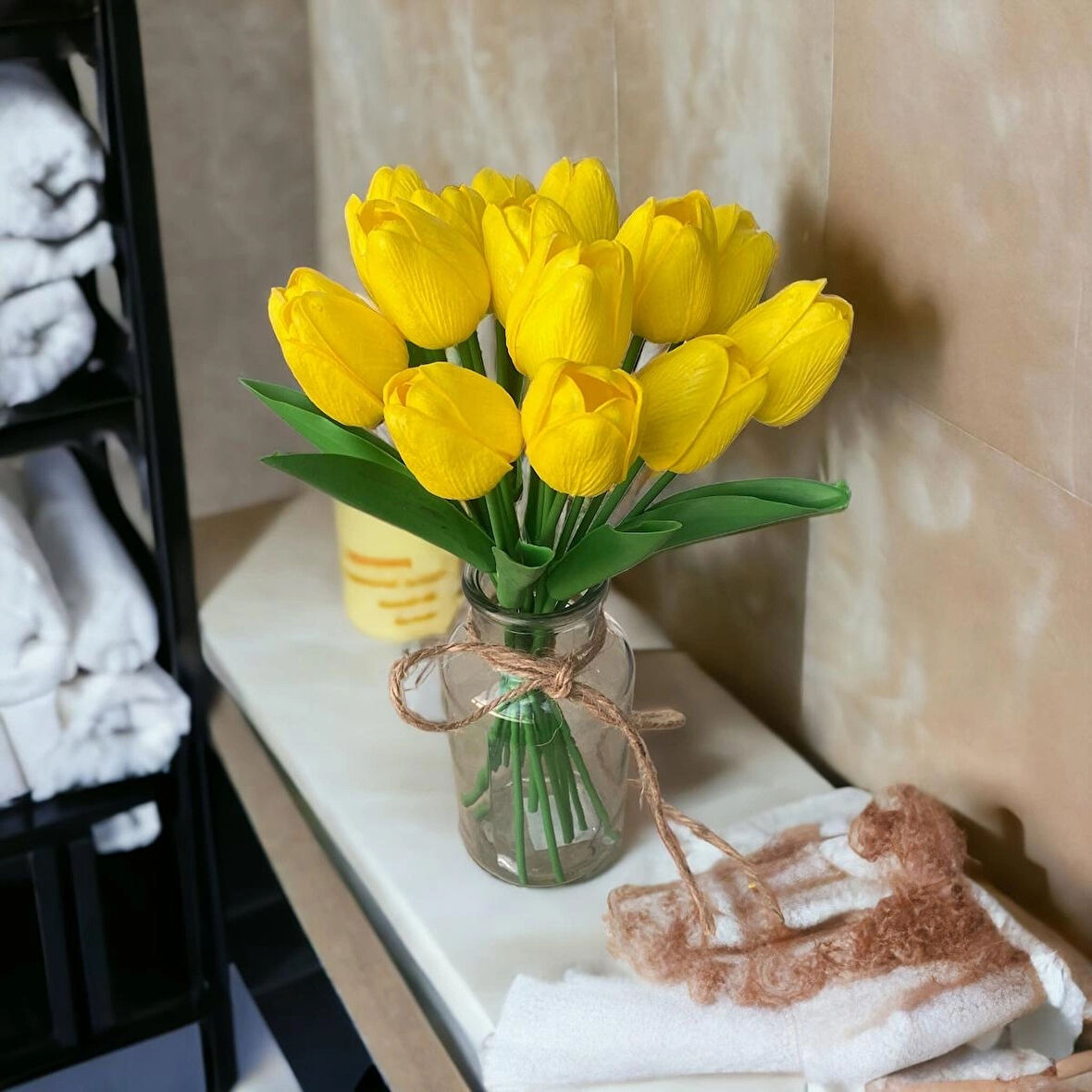 Yapay Çiçek Islak Sarı Lale Buketi 5 ' Li Gerçeksi Dokunuş