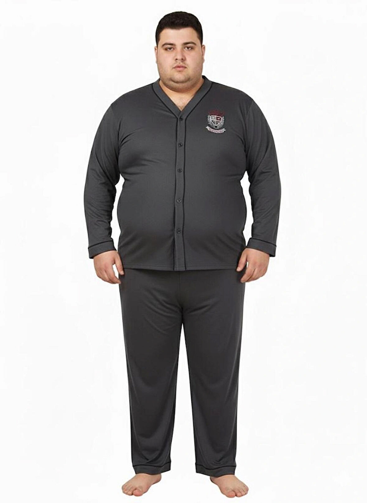 Battal Büyük Beden Önden Düğmeli Pamuklu Erkek Pijama Takımı