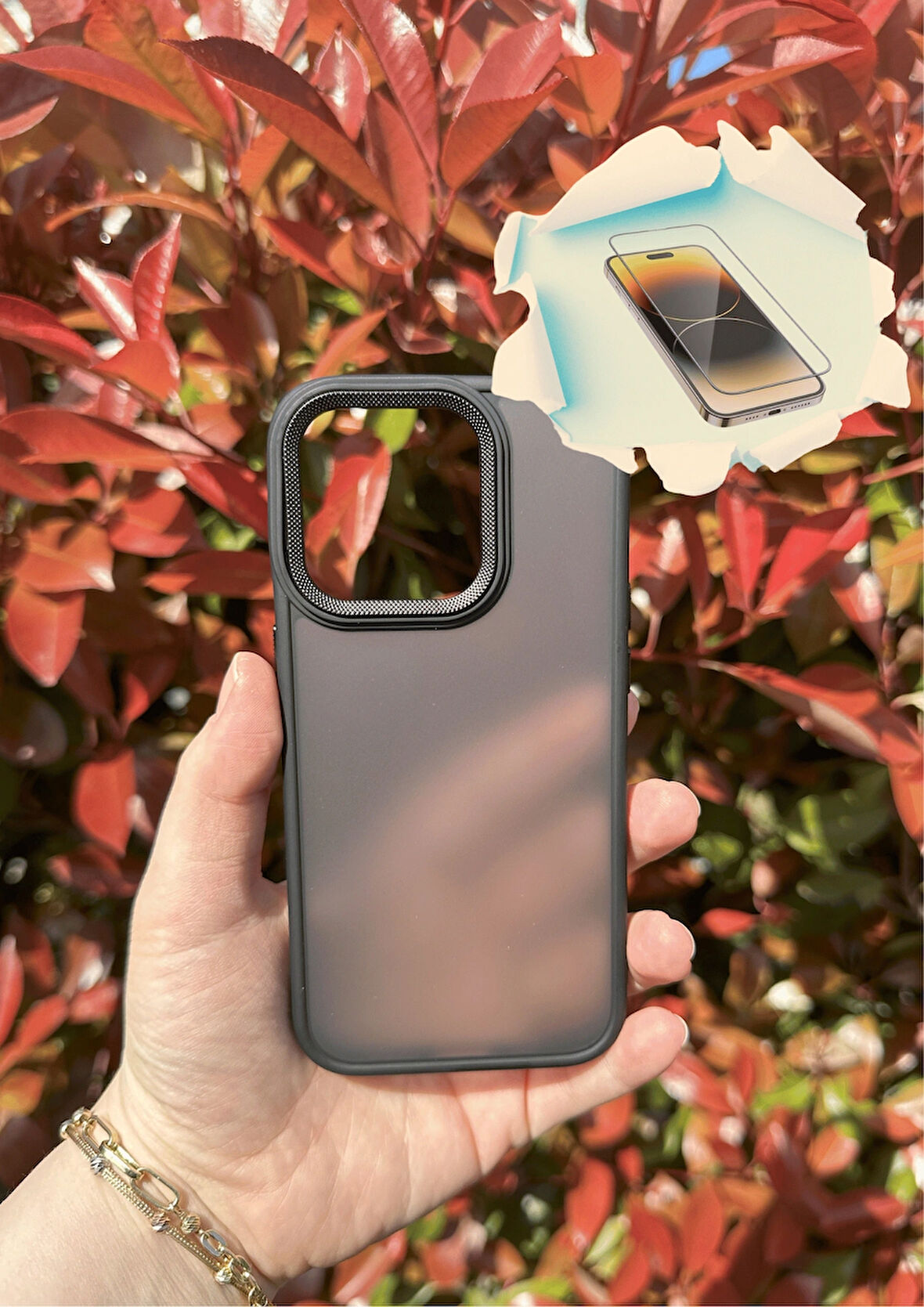 iPhone 15 Pro Uyumlu Kaliteli Sararmaz Siyah - Şeffaf  Kılıf - Kırılmaz Cam Hediyeli