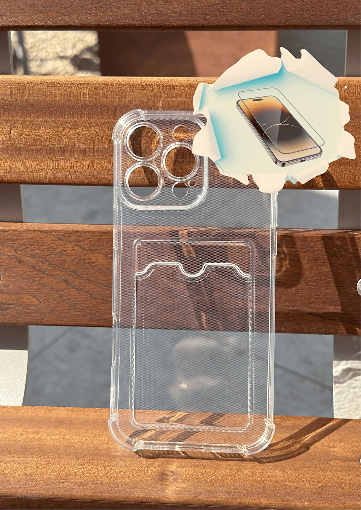 iPhone 16 Pro Max Uyumlu Kamera Korumalı Kartlıklı Darbe Emici Şeffaf Kılıf - Kırılmaz Cam Hediyeli