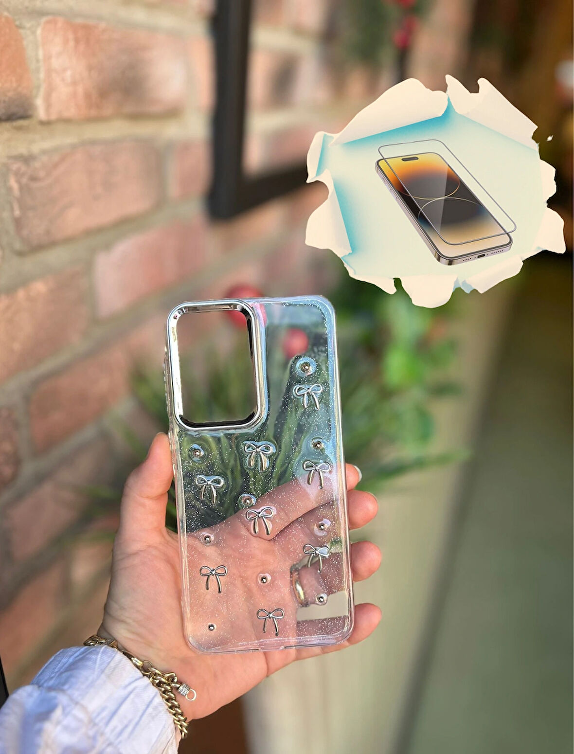 Samsung Galaxy A36 5G Uyumlu Fiyonk ve İncili Kaliteli Şeffaf Kılıf - Kırılmaz Cam Hediyeli
