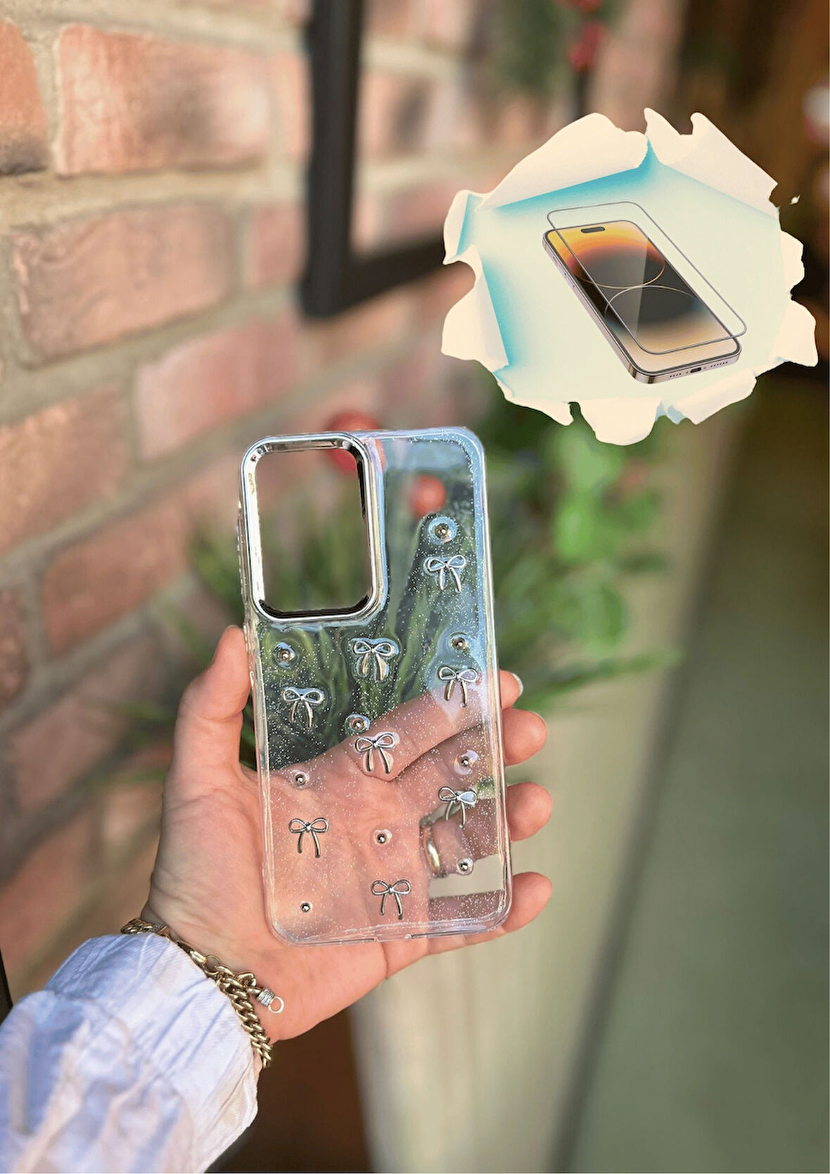Samsung Galaxy A56 5G Uyumlu Fiyonk ve İncili Kaliteli Şeffaf Kılıf - Kırılmaz Cam Hediyeli