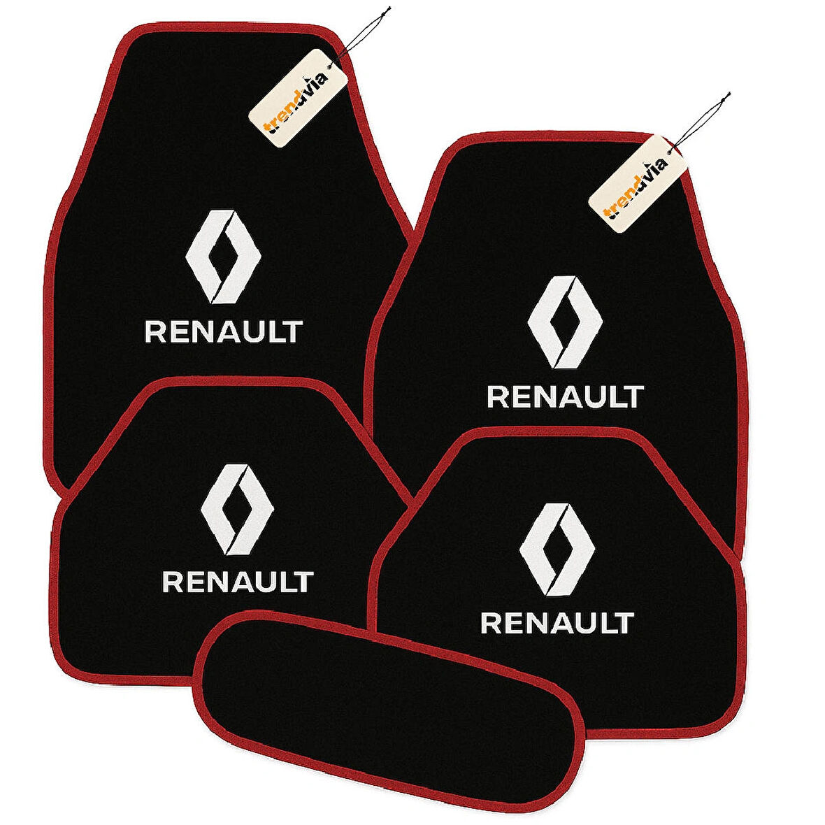 Siyah Kırmızı Renk Renault Araba Halı Paspas Seti 5'li – Kaymaz, Suya Dayanıklı, Kolay Temizlenebilir Araç Paspası