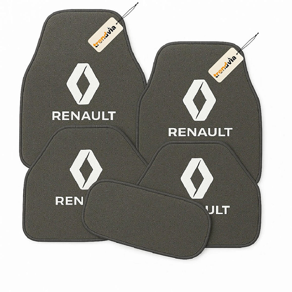 Gri Renk Renault Araba Halı Paspas Seti 5'li – Kaymaz, Suya Dayanıklı, Kolay Temizlenebilir Araç Paspası