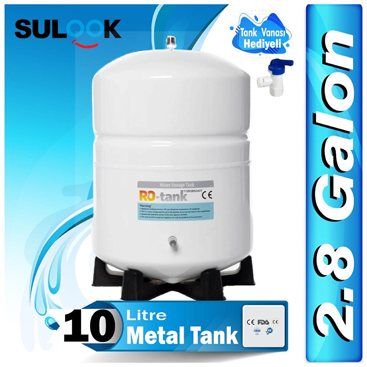 Sulook Su Arıtma Deposu,Su Arıtma Tankı(2.8 Galon) 10 Litre Metal Tank