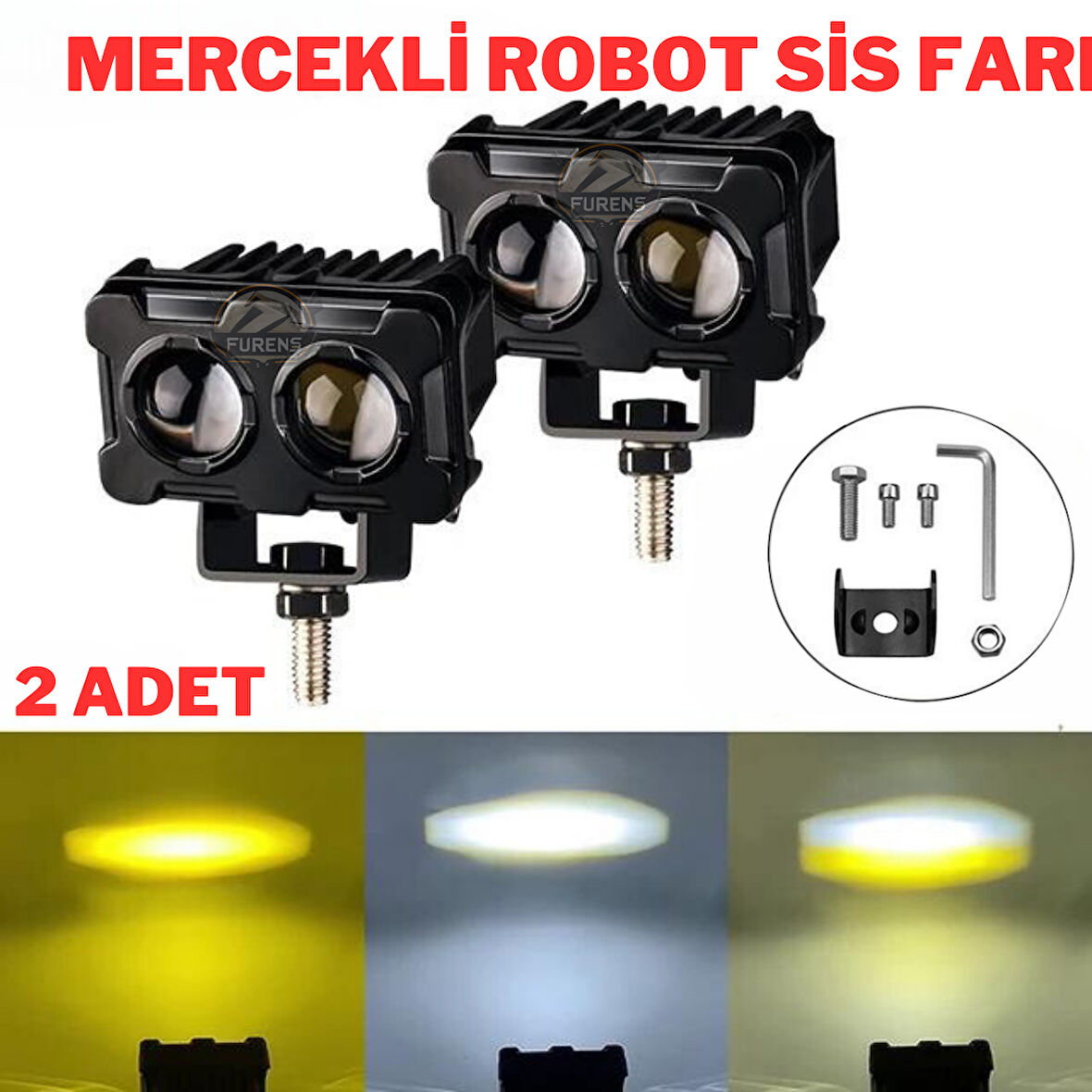 Robot Sis Farı 2 Adet Sarı – Beyaz 50W Motosiklet Off Road Atv Utv Araba Uyumlu Baykuş Sis