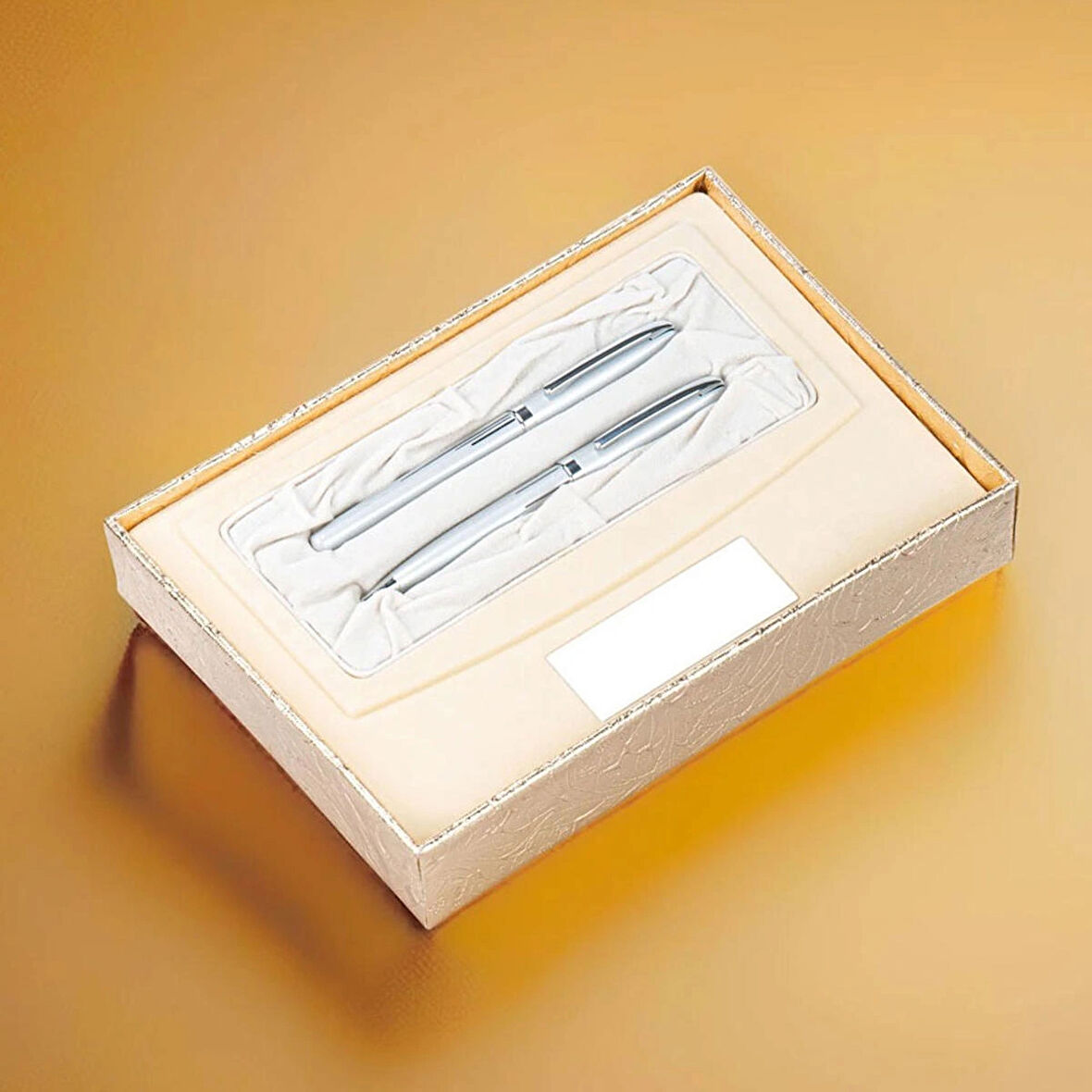 Premium Orijinal Gümüş Renk Roller Tükenmez Kalem 2'li Set Lüks Hediye Kutulu