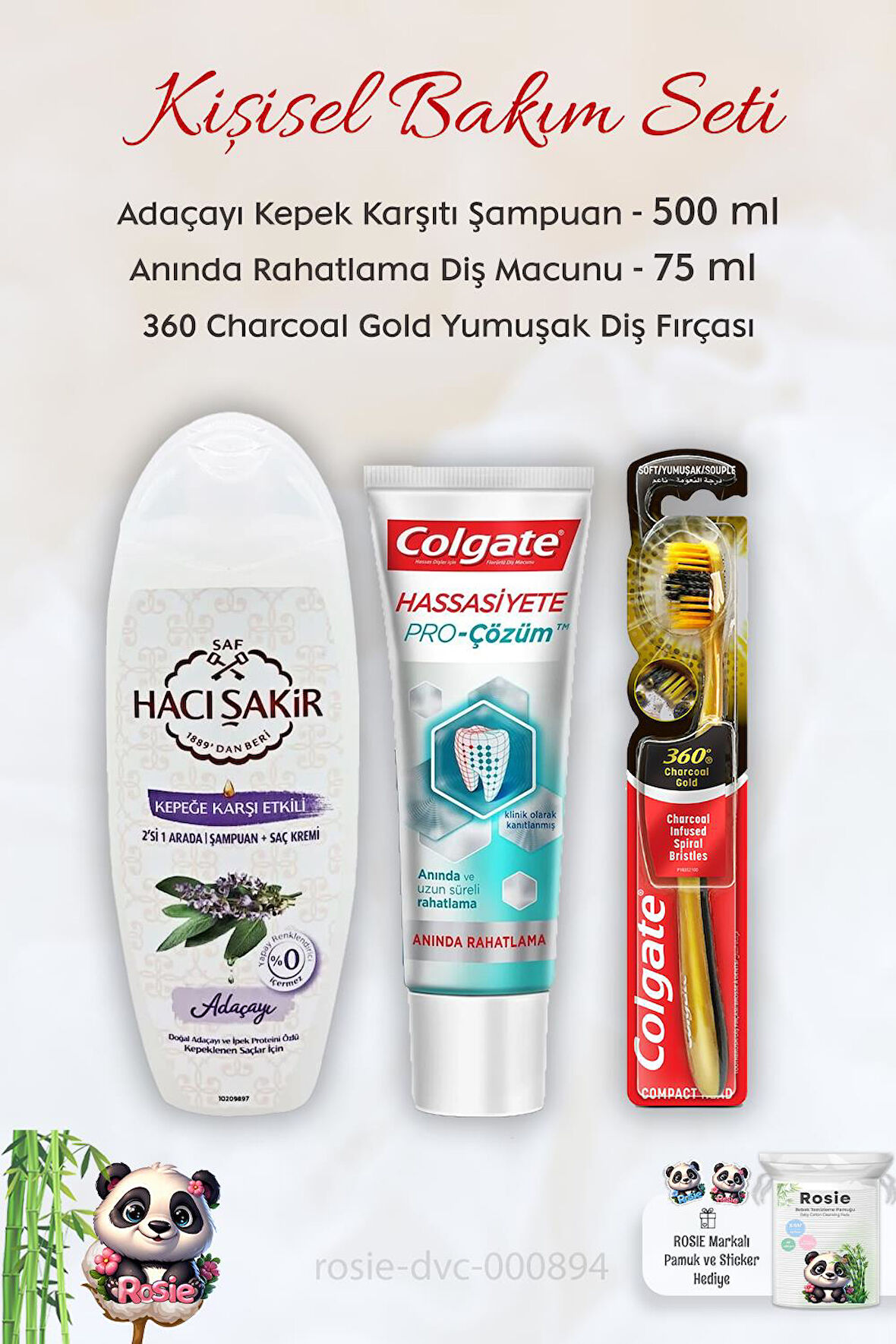 Colgate Hassasiyete Çözüm 75 ml, 360 Charcoal Gold Diş Fırçası, H.Şakir Adaçayı Şampuan 500 ml