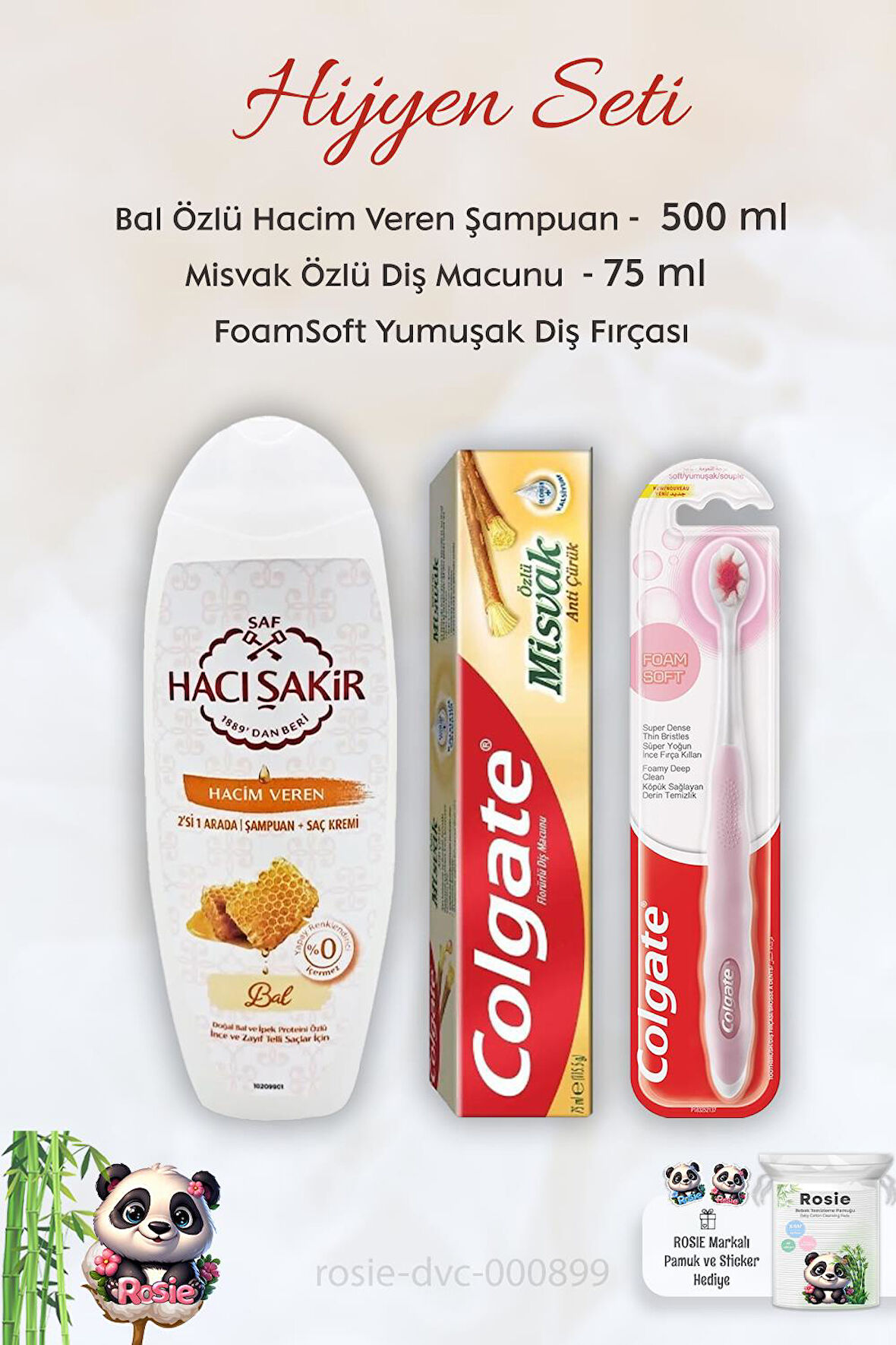 Colgate Misvak Özlü Diş Macunu 75 ml,  FoamSoft Diş Fırçası, H.Şakir Ballı Şampuan 500 ml