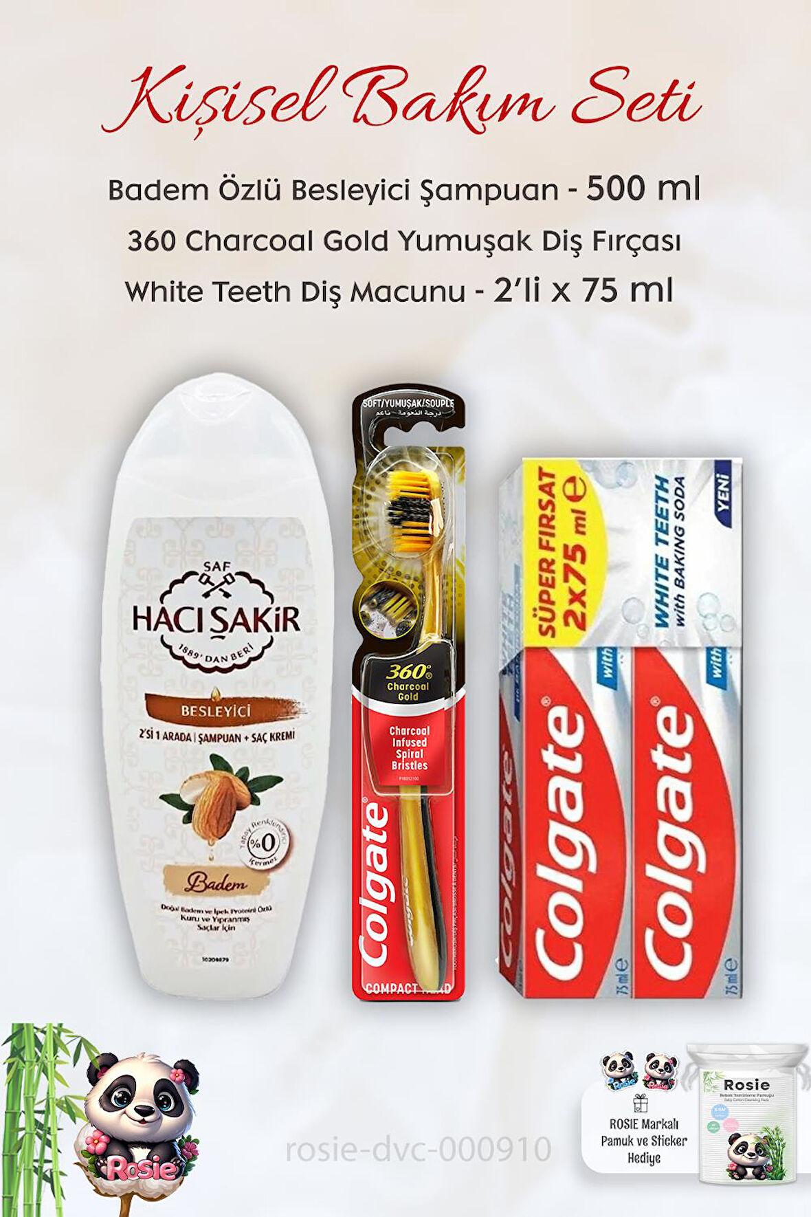 Colgate Baking Soda 2 x 75 ml Diş Macunu, 360 Charcoal Diş Fırçası, H.Şakir Bademli Şampuan 500 ml