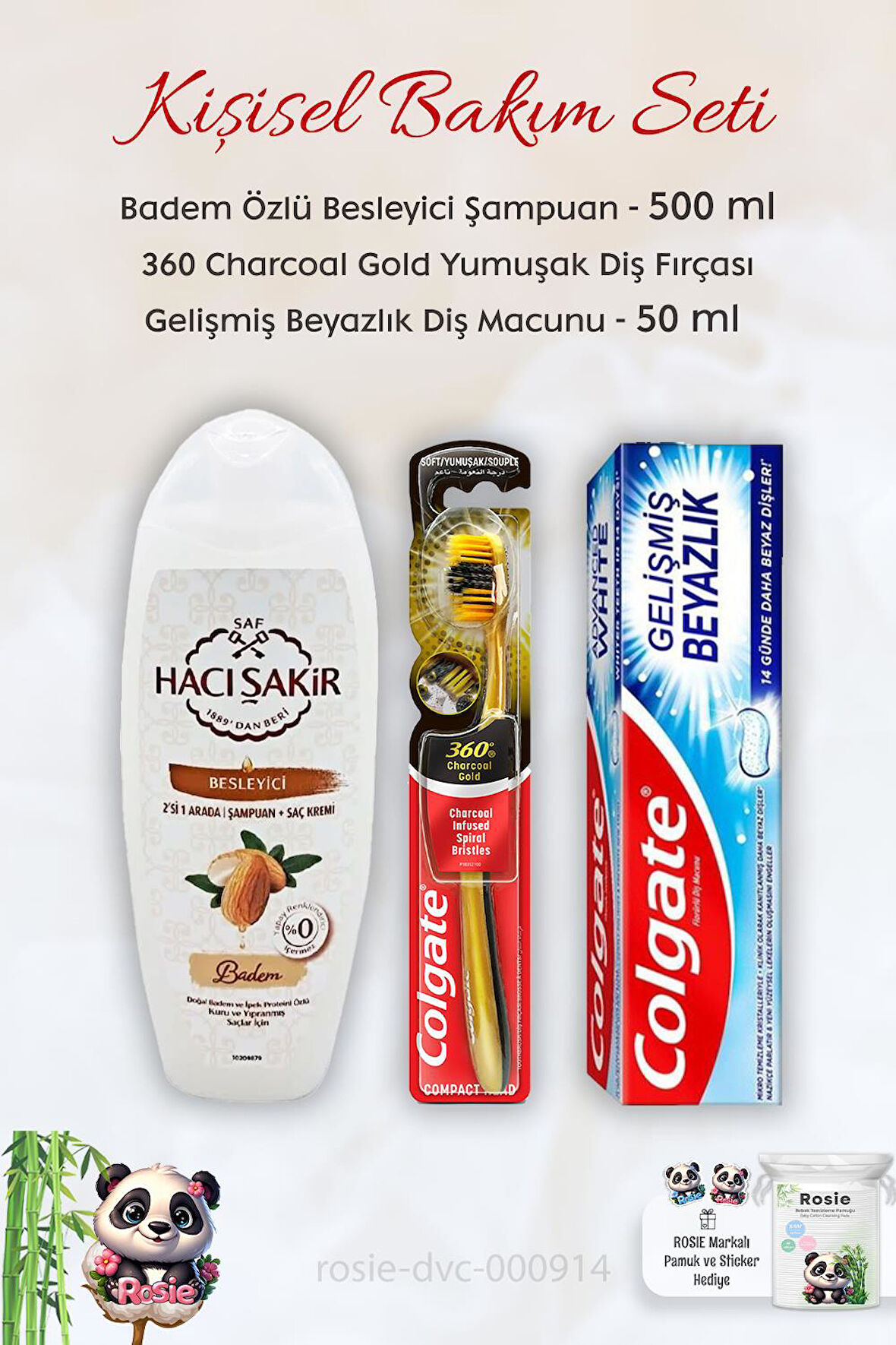 Colgate Diş Macunu Gelişmiş Beyazlık 50 ml, 360 Charcoal Diş Fırçası, H.Şakir Bademli Şampuan 500 ml 