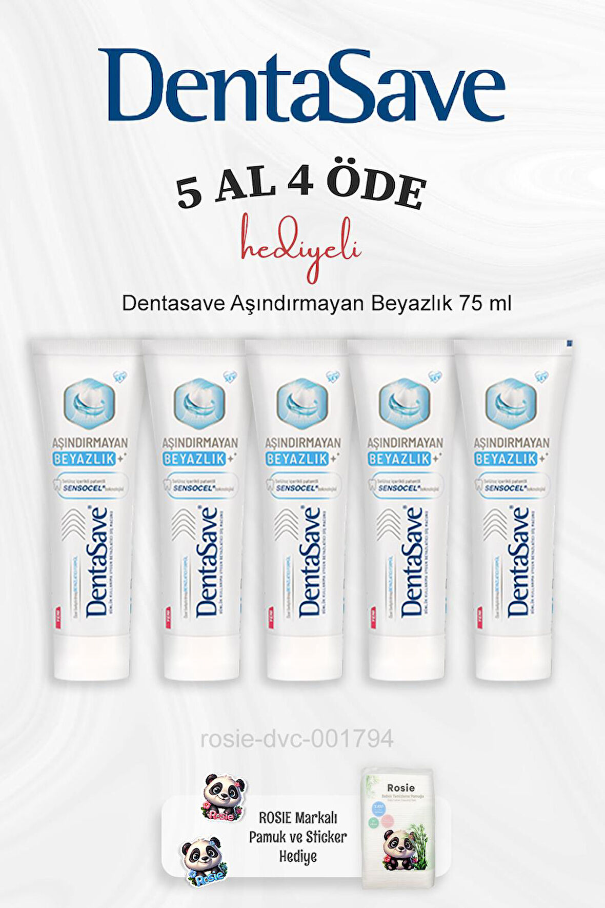 Dentasave Aşındırmayan Beyazlık 75 ml 5 Al 4 Öde ve Rosie Pamuk